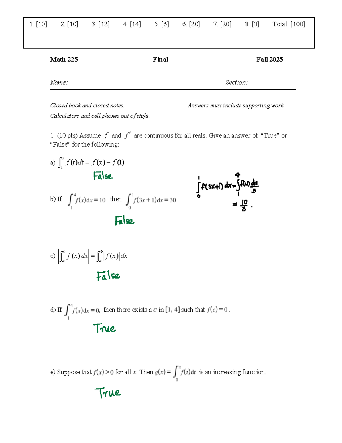 Math 225 Final Exam Practice with Solutions - Fall 2025 - Studocu
