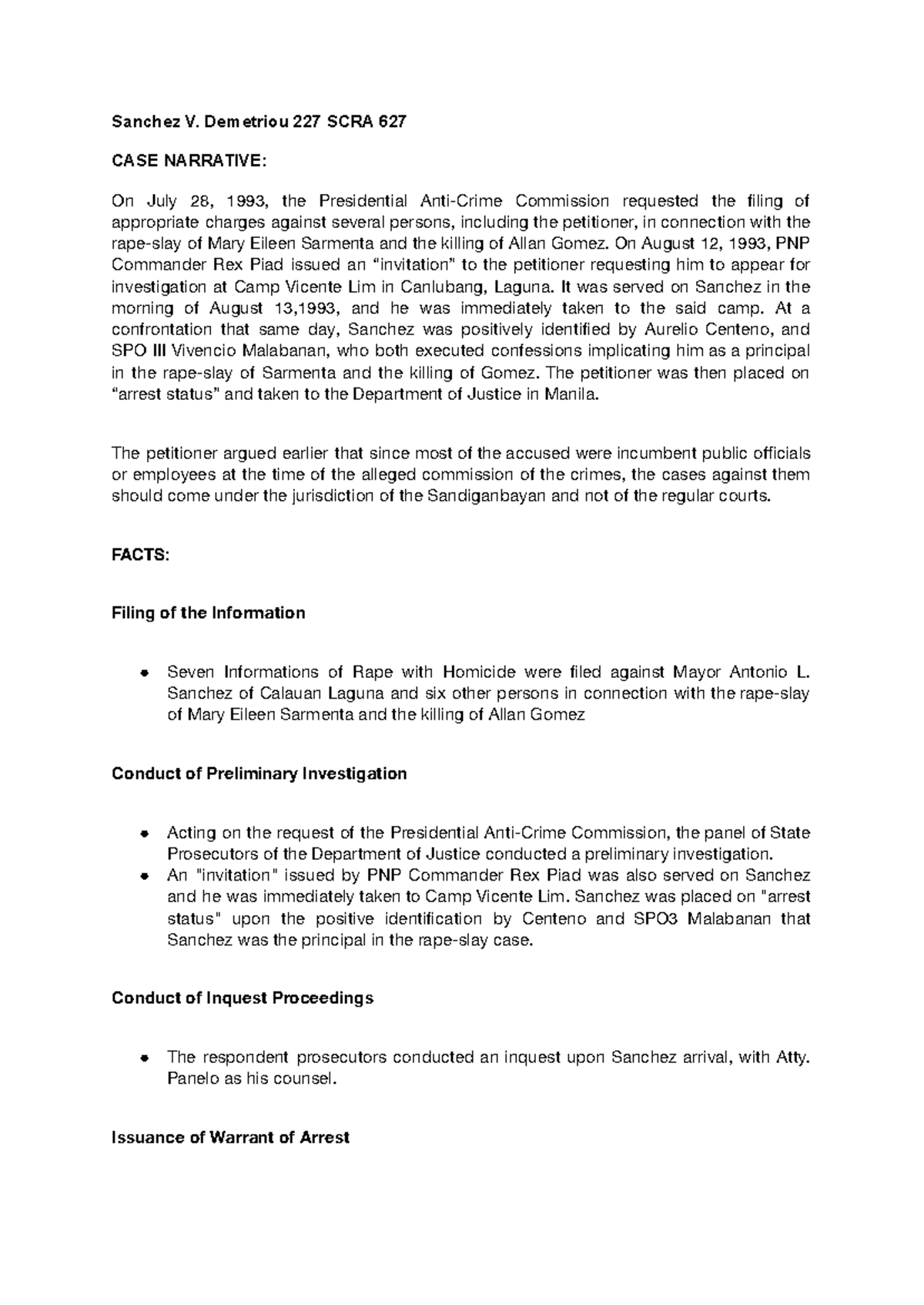 227 SCRA 627 - Case Summary of Sanchez v. Demetriou in Constitutional ...