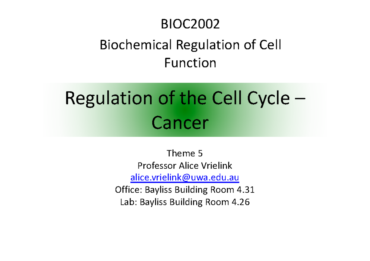 BIOC2002 T5 L3 - Cell Cycle Regulation and Cancer Insights - Studocu