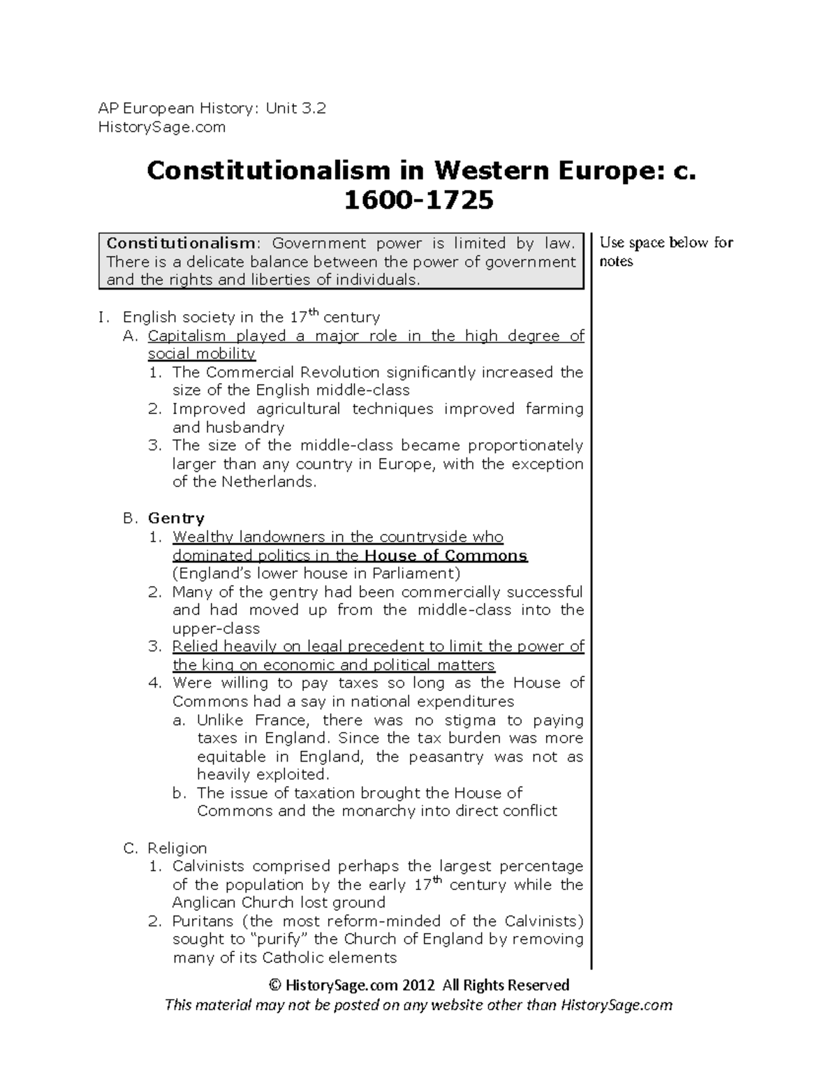 AP European History Unit 3.2 Lecture Notes: Constitutionalism in ...