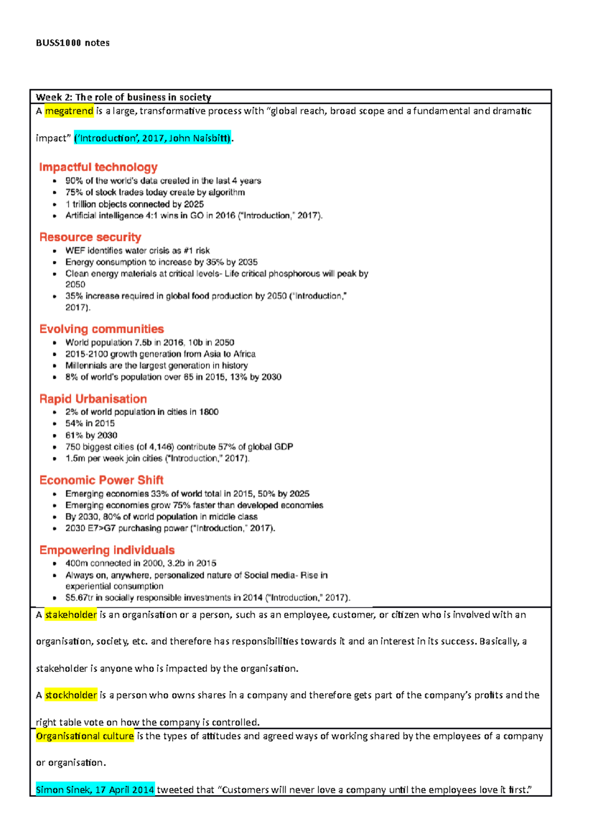 BUSS1000 notes copy - BUSS1000 notes Week 2: The role of business in ...