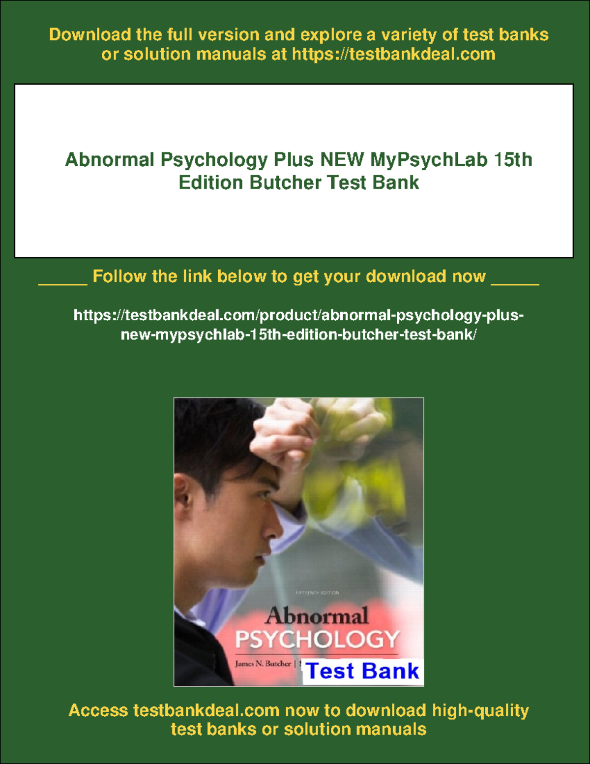 Abnormal Psychology Plus NEW MyPsychLab 15th Ed. Butcher Test Bank ...