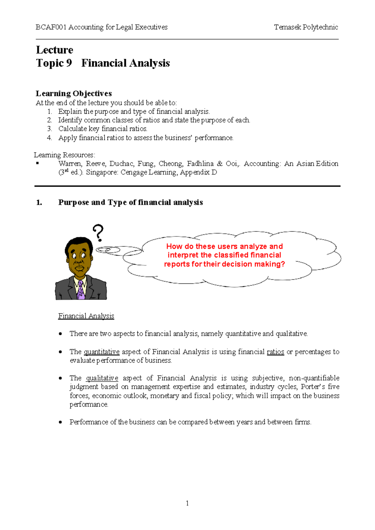 L9 ALE Lec Notes Financial Analysis (Polite Mall) - Lecture Topic 9 ...