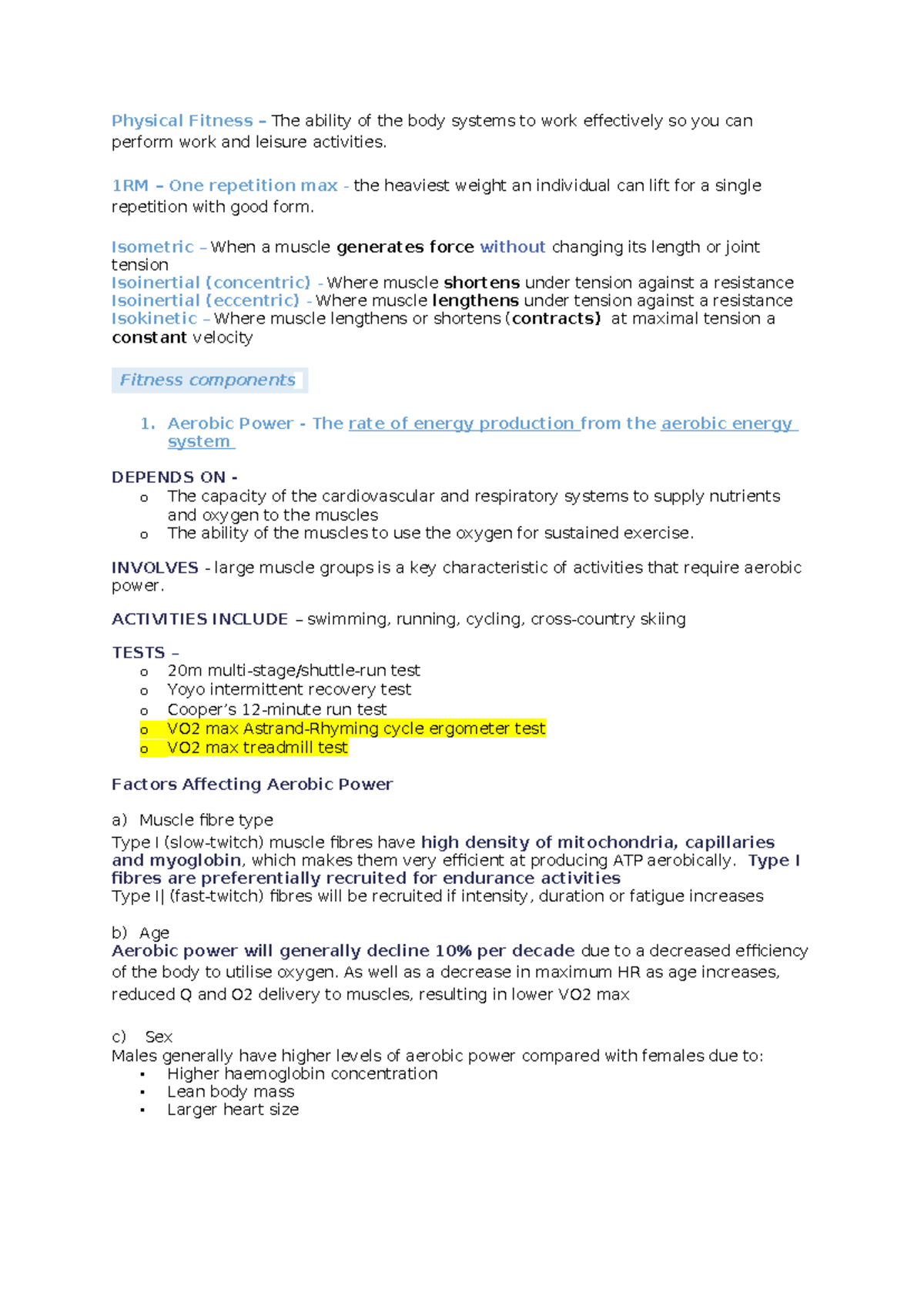 Phys Ed Unit 4 AOS 1 - Physical Fitness Summary Notes - Studocu