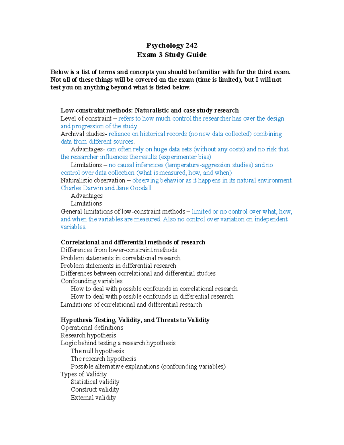 Psychology 242: Comprehensive Study Guide for Exam 3 - Studocu