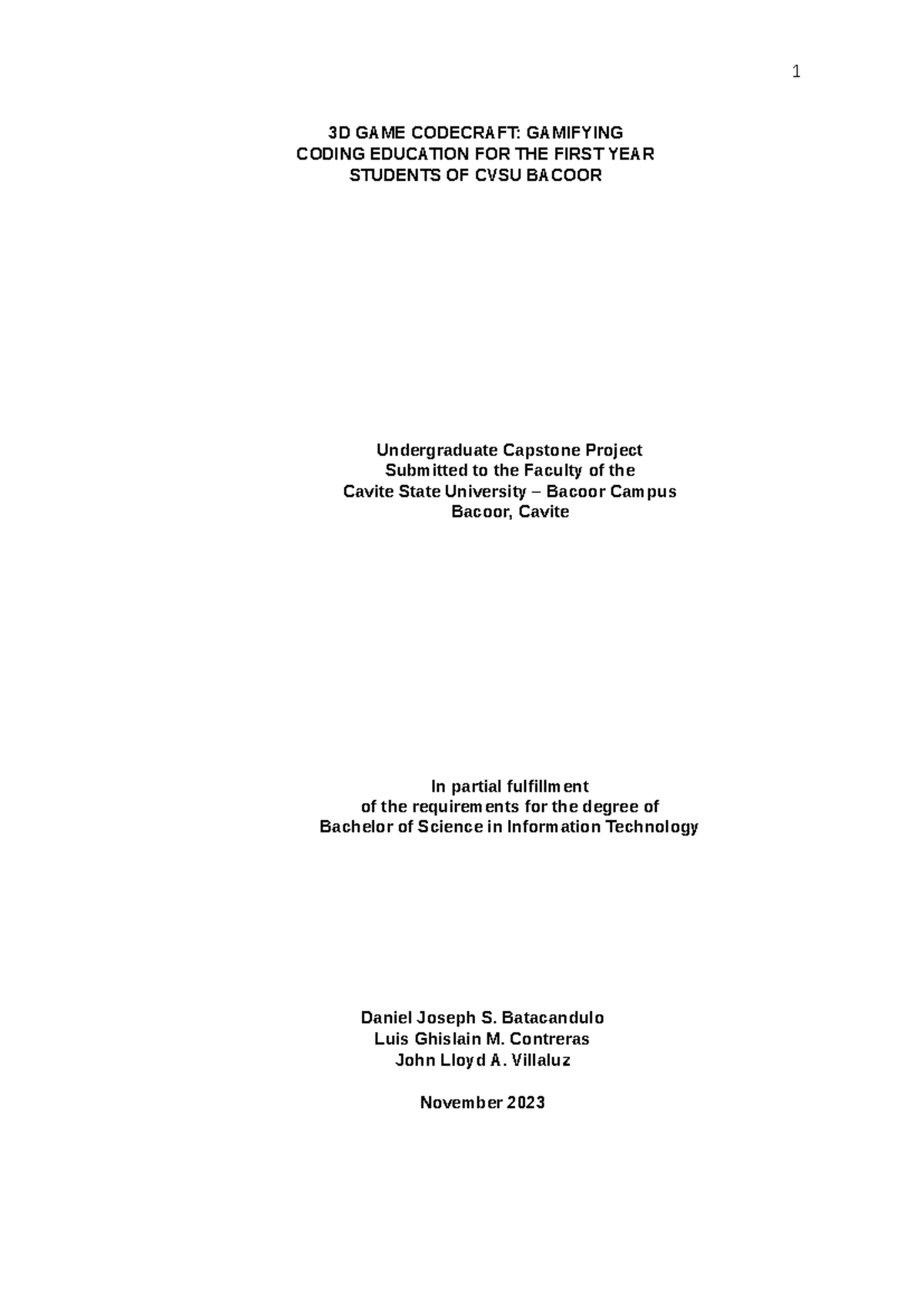 3D Game CodeCraft: Gamifying Coding Education for CVSU IT Students ...