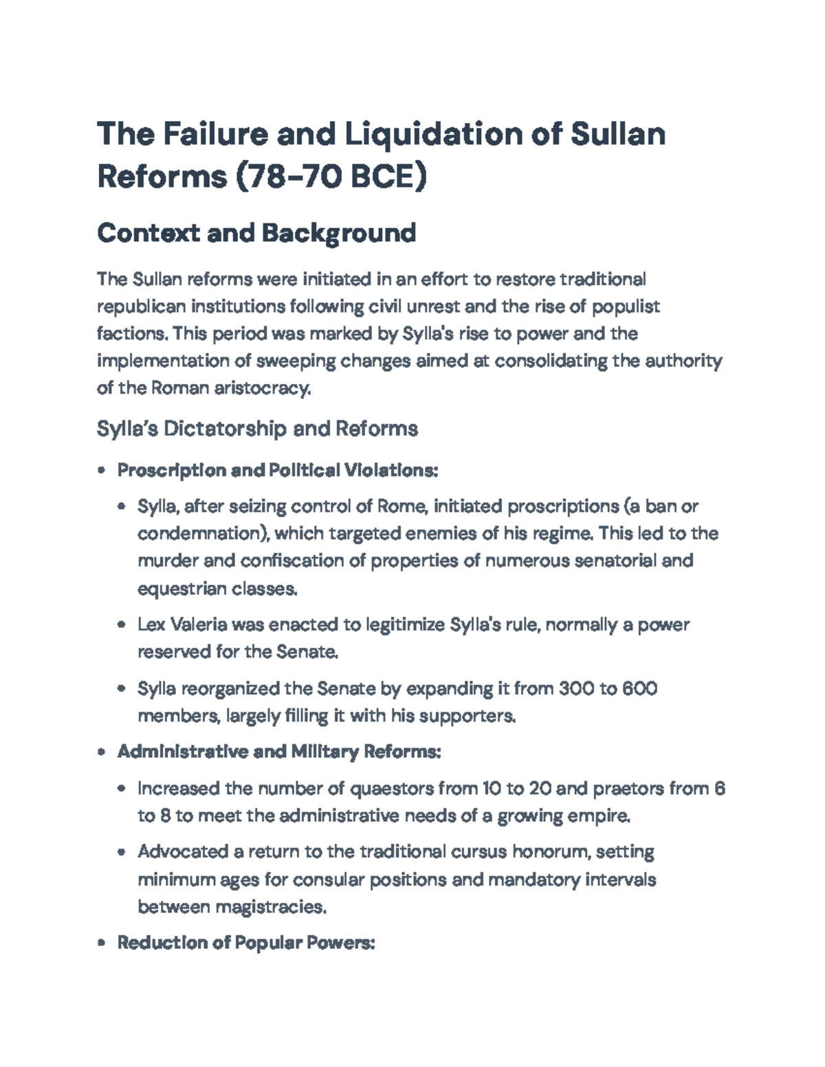 Sylla's Reforms and Their Impact on Roman Republicanism (82-70 BCE ...