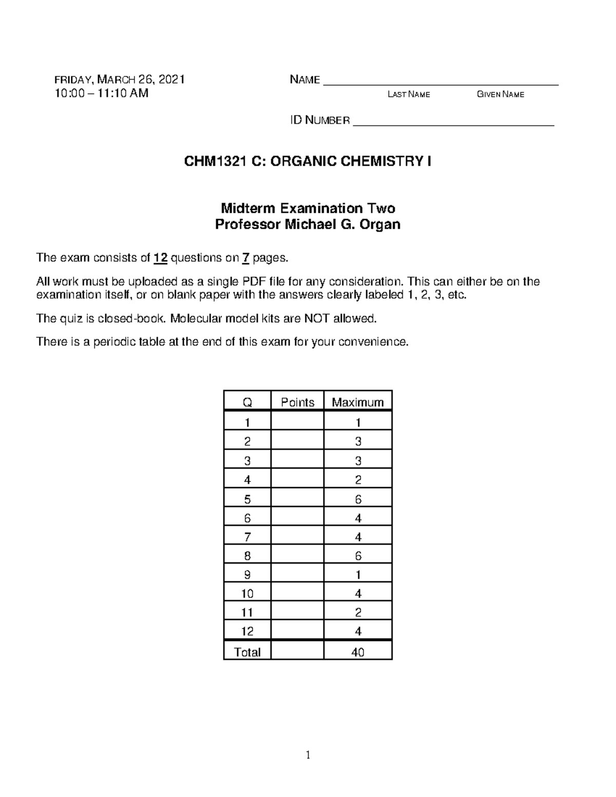 Midterm 2 Solutions for CHM1321: Organic Chemistry by M. Organ - Studocu