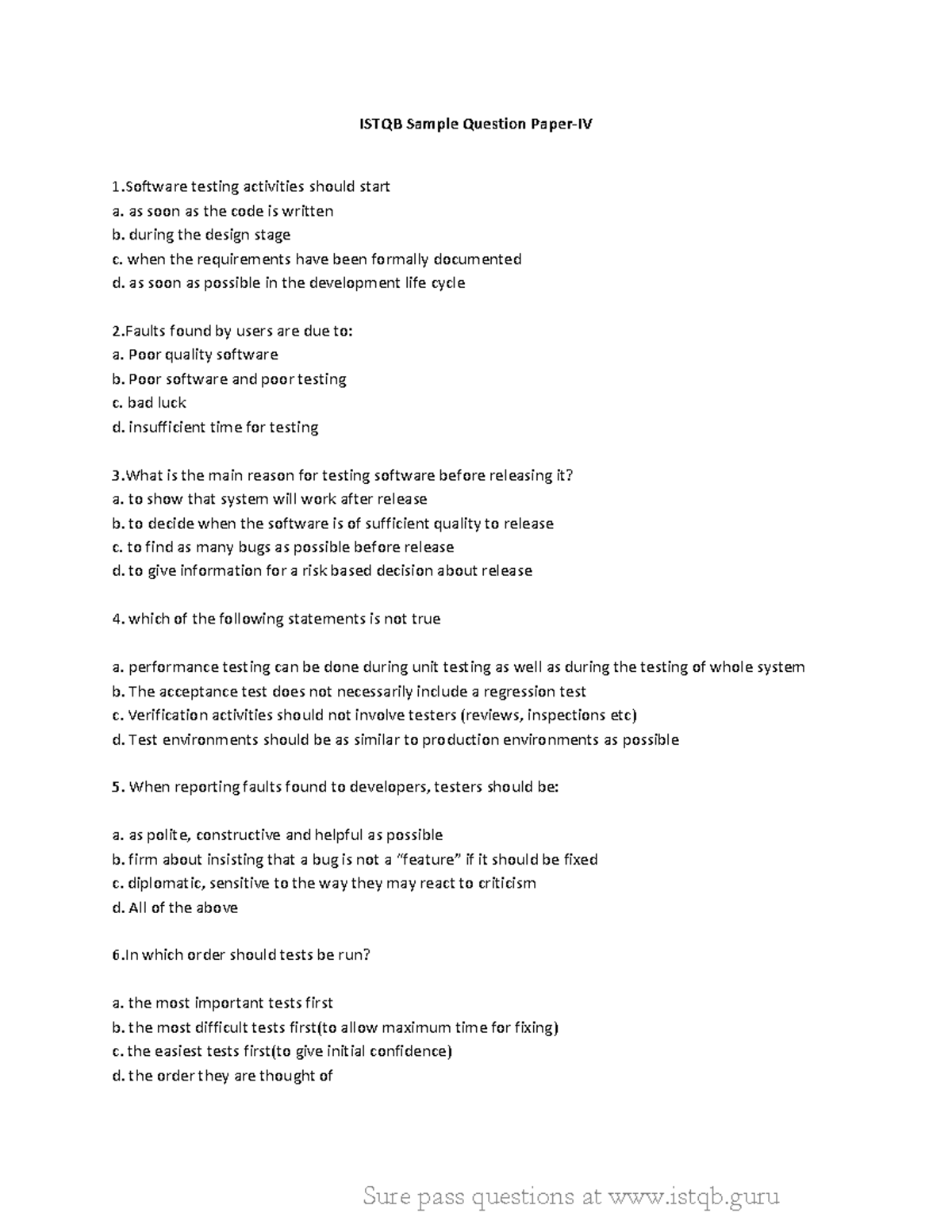 ISTQB Foundation Level Sample Questions and Study Guide - Studocu