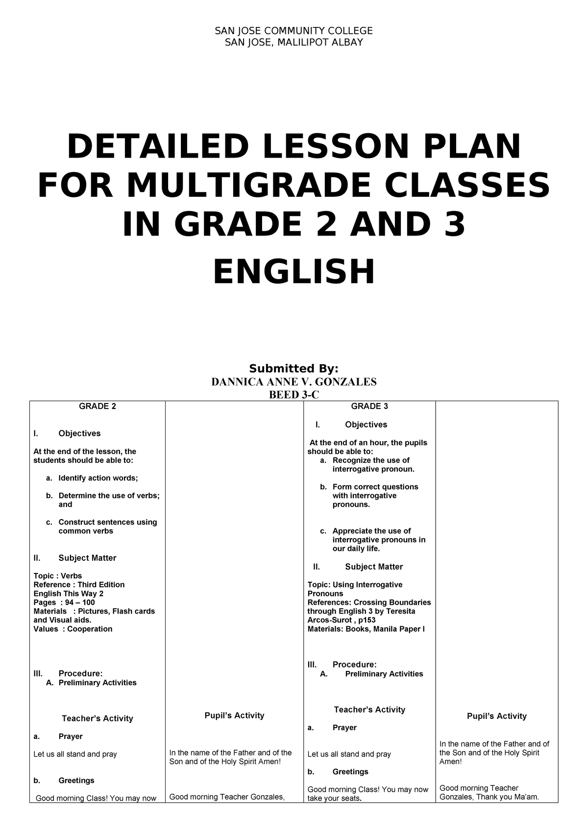 DLP for Multigrade Classes: Grade 2 & 3 English - Final Exam - Studocu