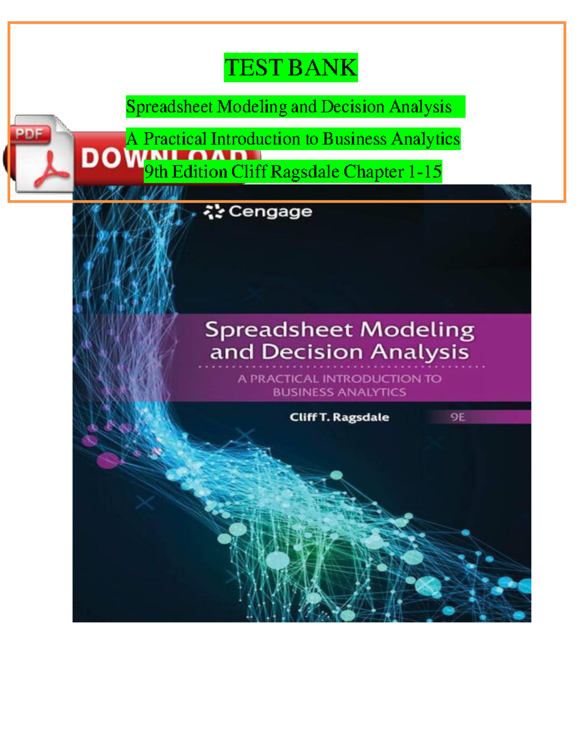 Test bank for spreadsheet modeling and decision analysis a practical ...