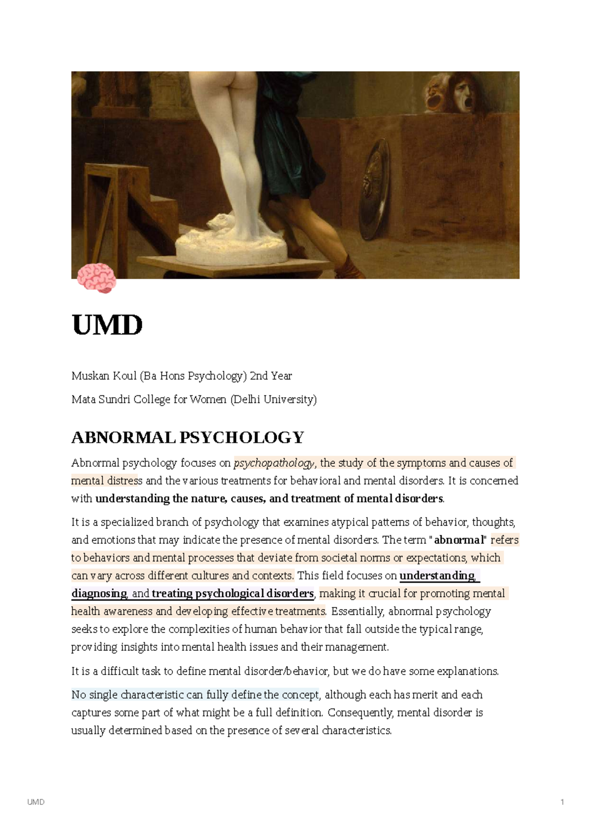 UMD Abnormal Psychology: Understanding Mental Disorders in Context ...