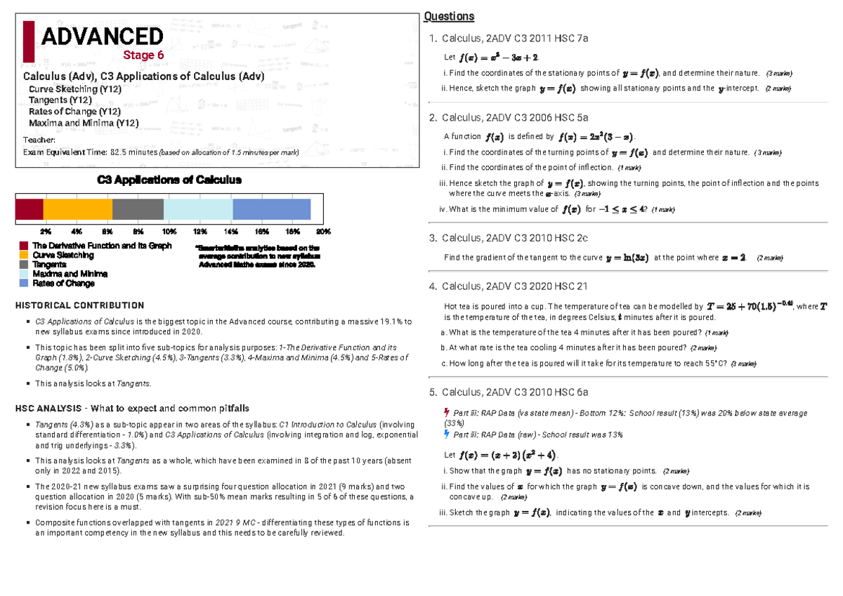 Calculus Revision Notes for Yr12 Geo: 2ADV C3 HSC Exam Prep 2024 - Studocu