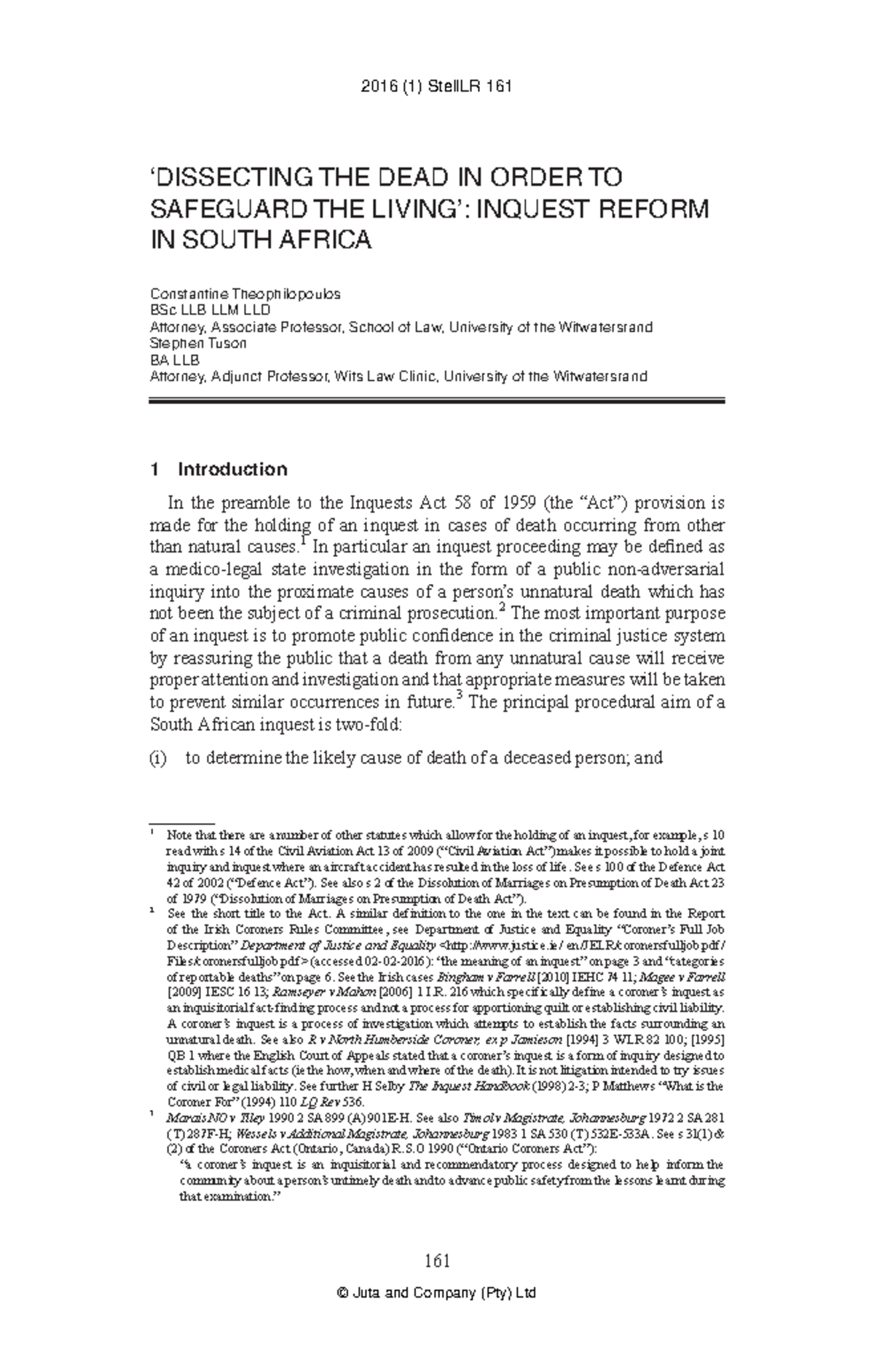 EJC-616 Inquest Reform: Analyzing South African Laws on Unnatural ...