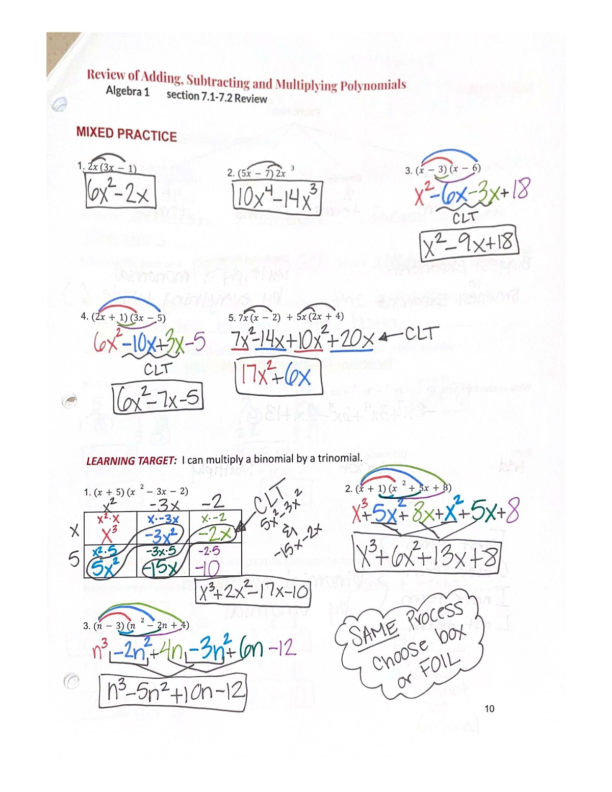 Notes - Quiz 7.1 Review: Adding, Subtracting & Multiplying Polynomials ...