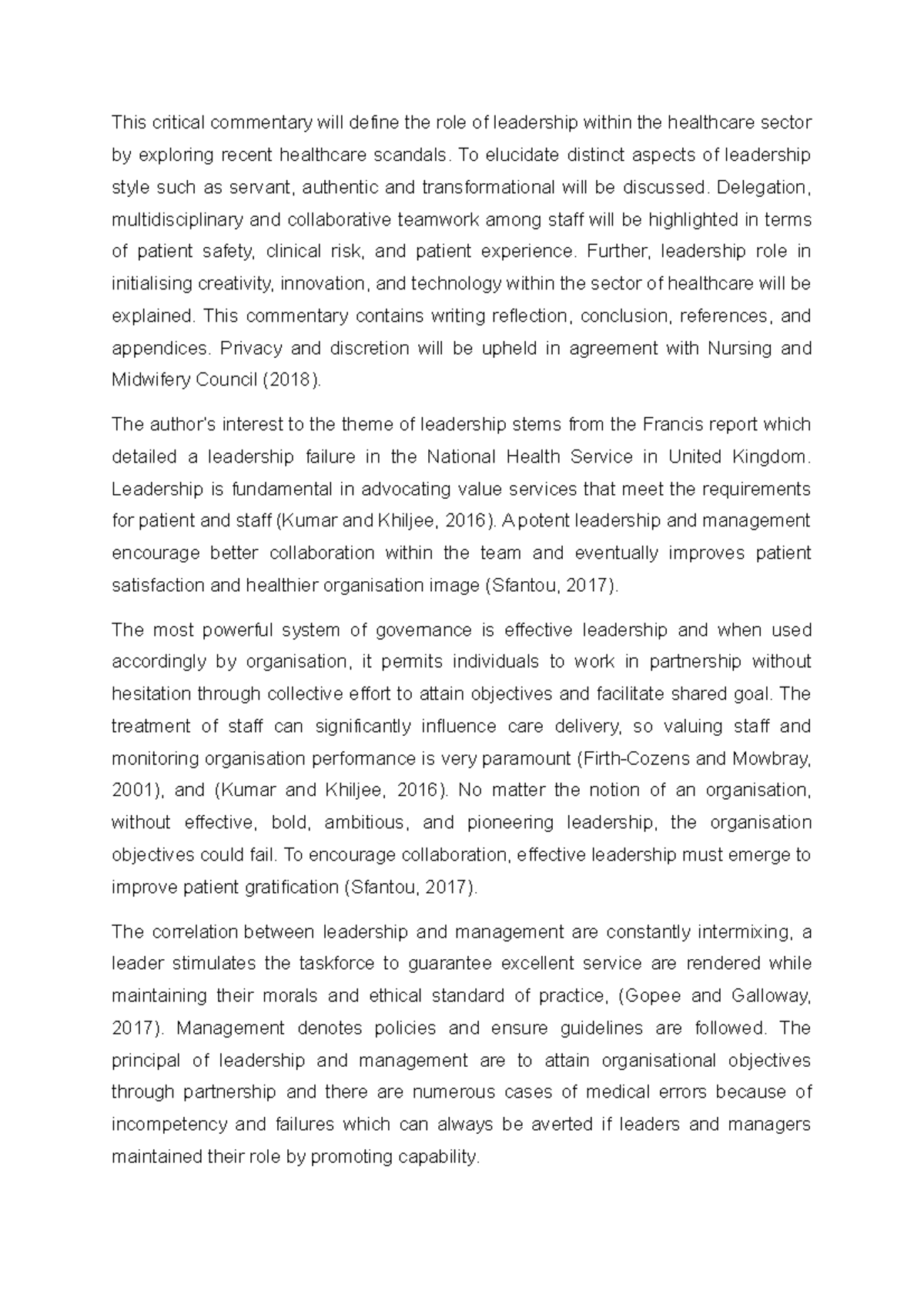Leadership in Healthcare: A Commentary on Management Practices - Studocu