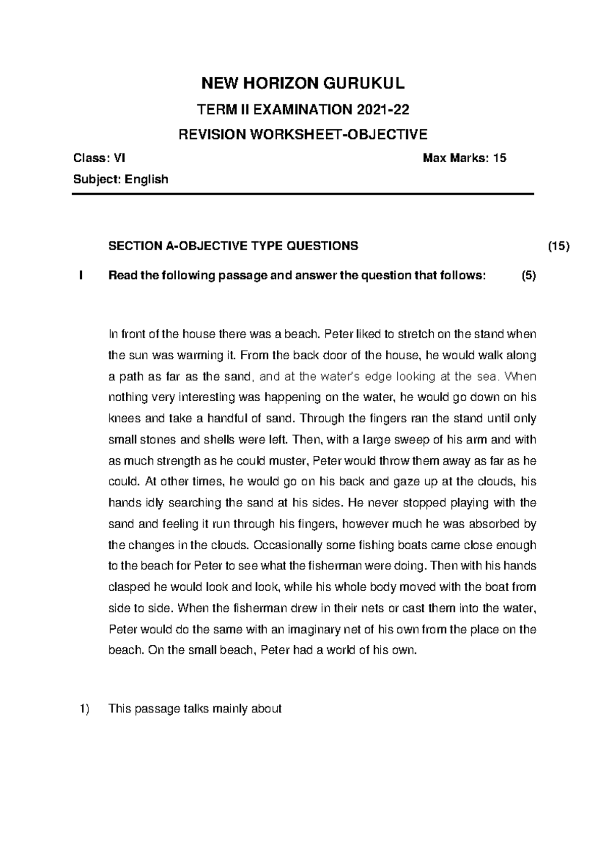 Vi English Term Ii Exam Revision Sheet Objective Questions Studocu