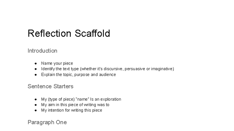 Reflection Scaffold & Central Metaphor Analysis for Writing Piece - Studocu