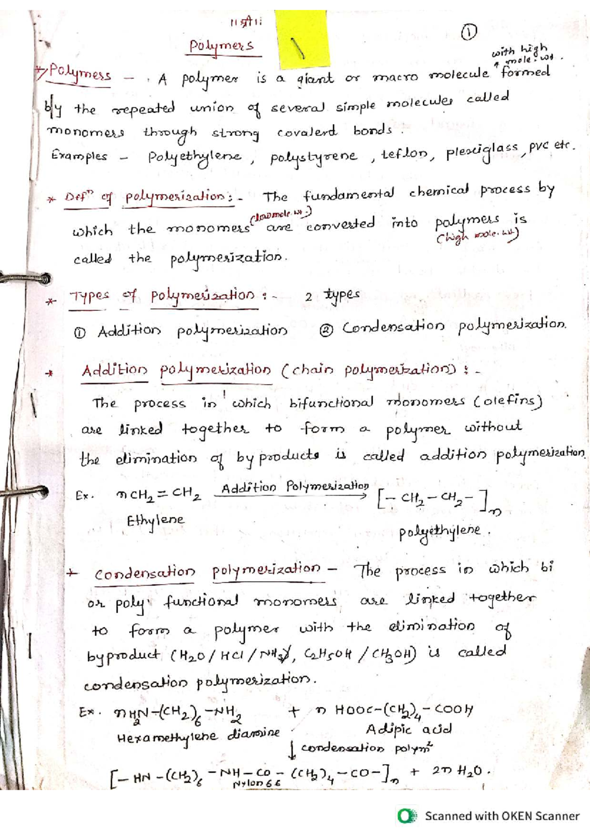 119A11 Types of Polymerization: Addition and Condensation - Studocu