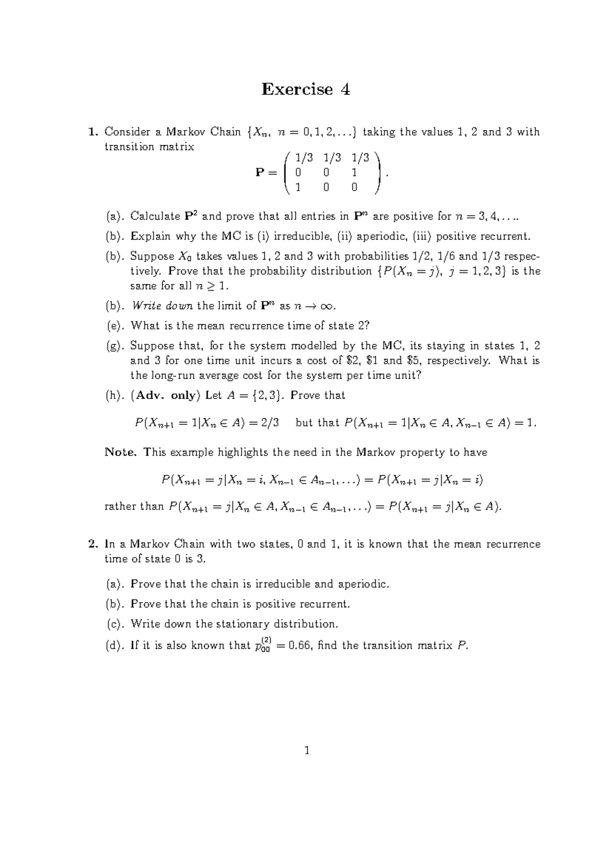 Markov Chain Analysis: Week 4 Tutorial Exercises and Solutions - Studocu