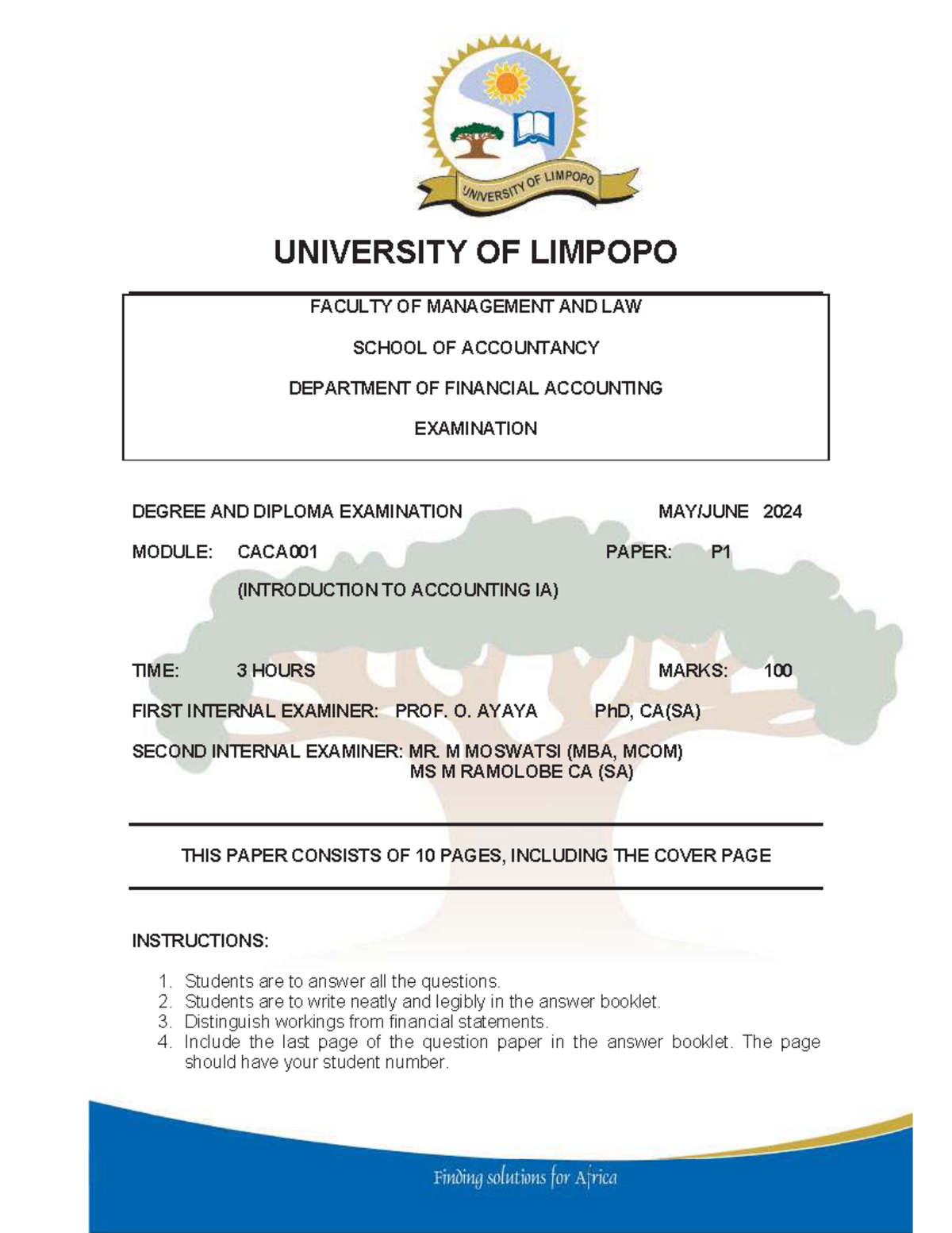 CACA 001: June 2024 Examination Question Paper - Introduction to ...