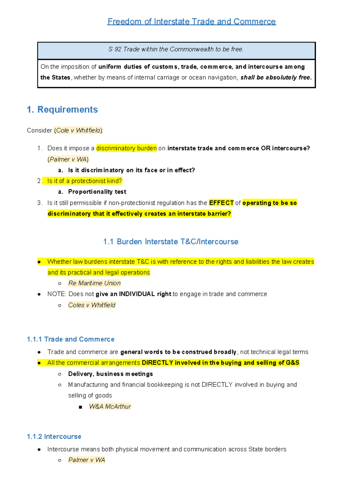Freedom of Interstate Trade and Commerce: Key Legal Principles and ...