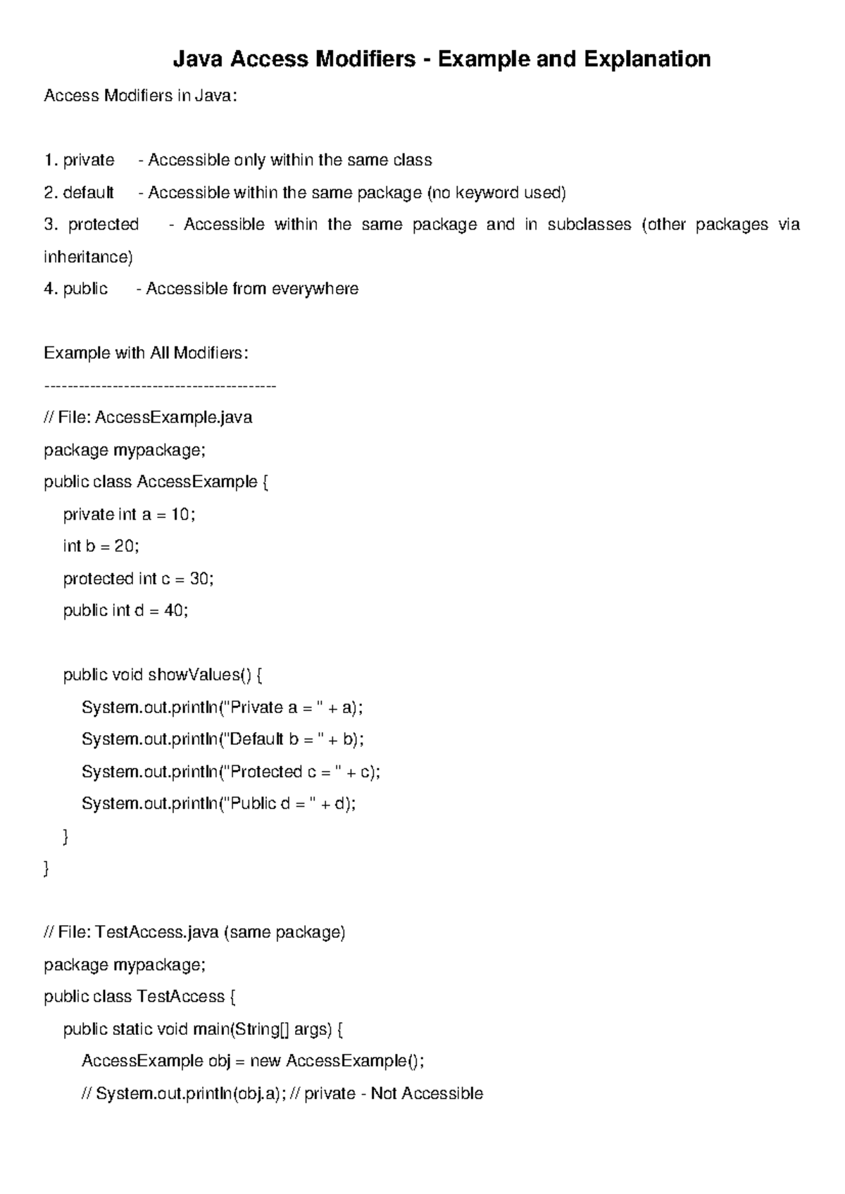 Java Access Modifiers: Examples & Explanations (CS101) - Studocu