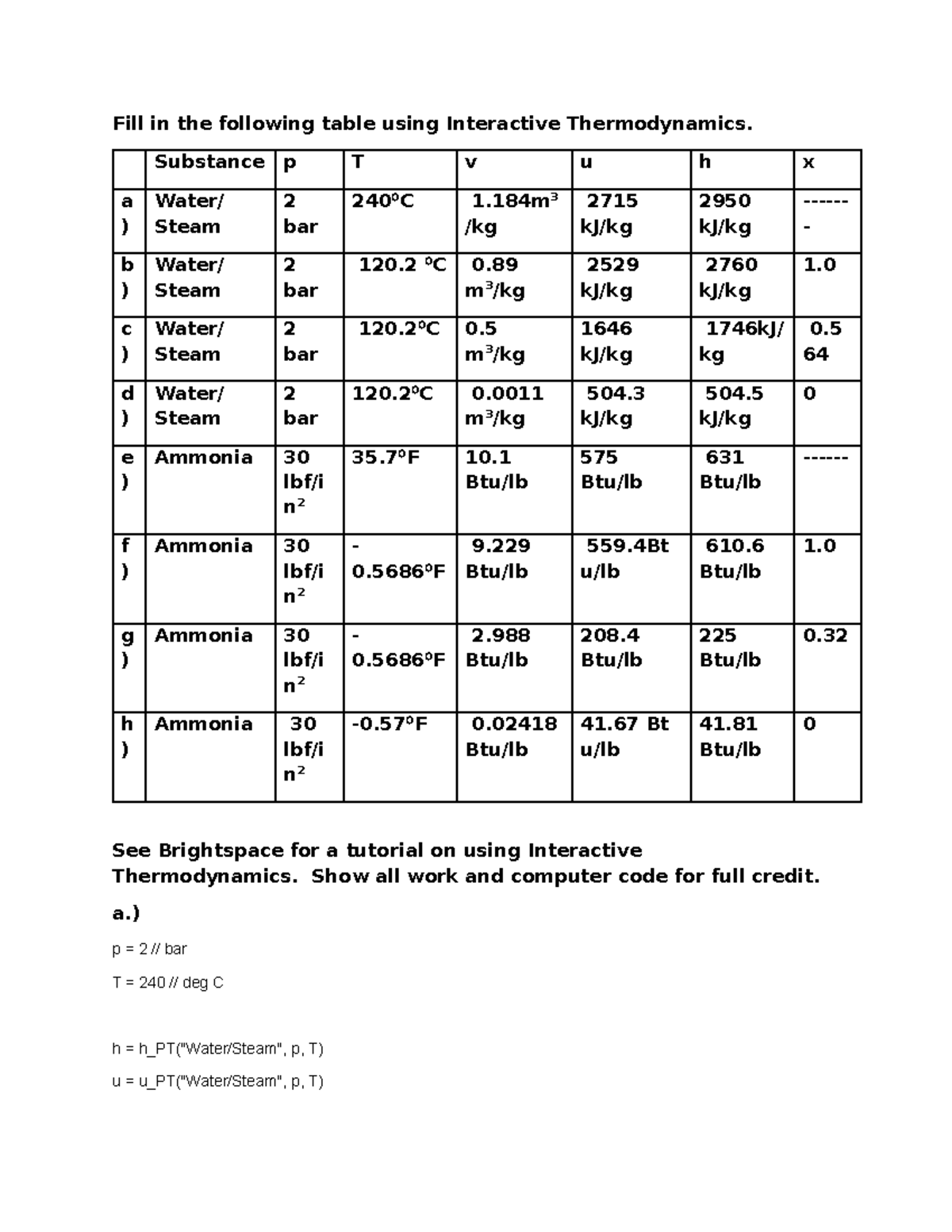 Computer Based Assignment 1 - Fill in the following table using ...