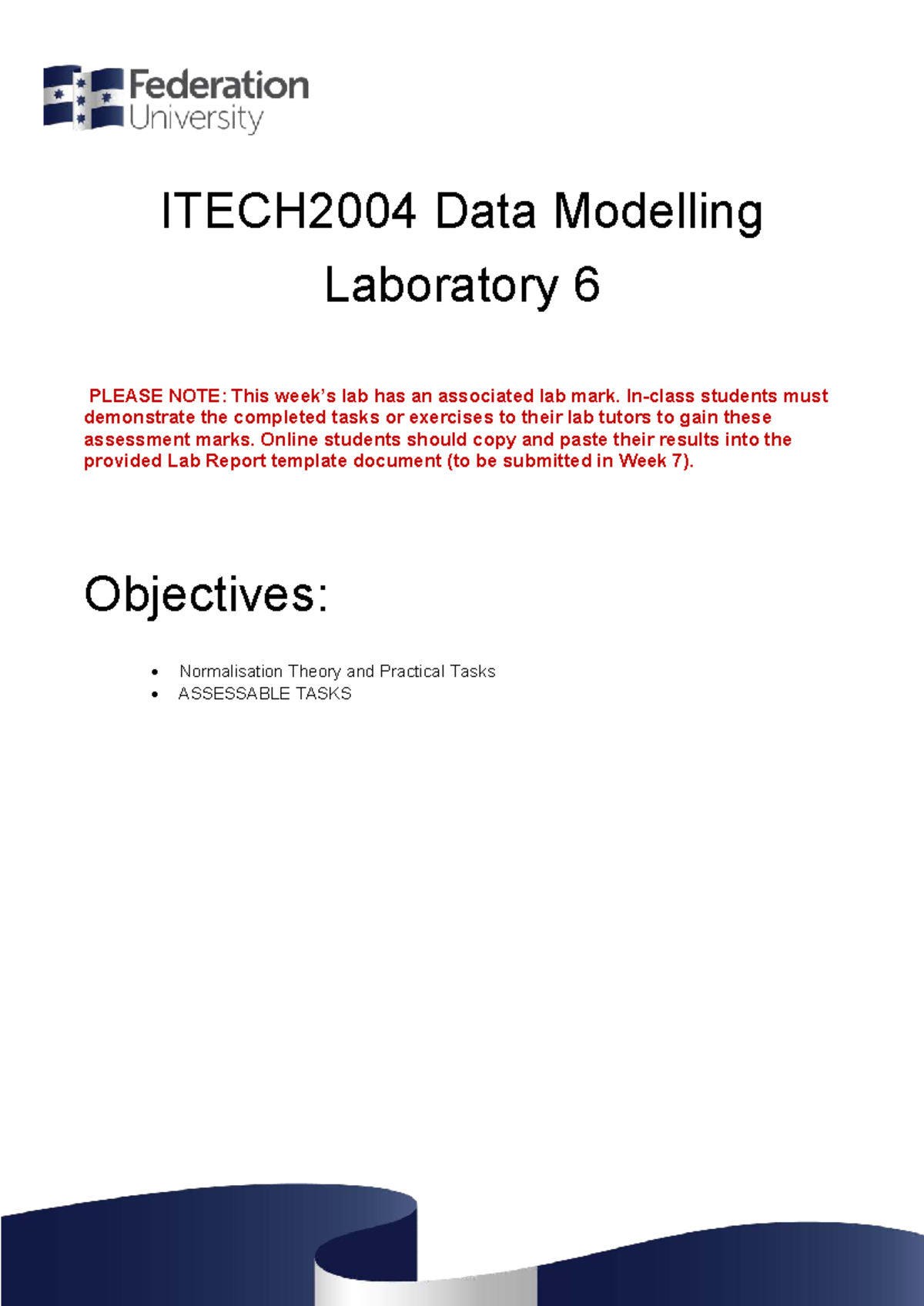 ITECH2004 Data Modelling Lab 6: Normalisation Tasks & Assessment - Studocu