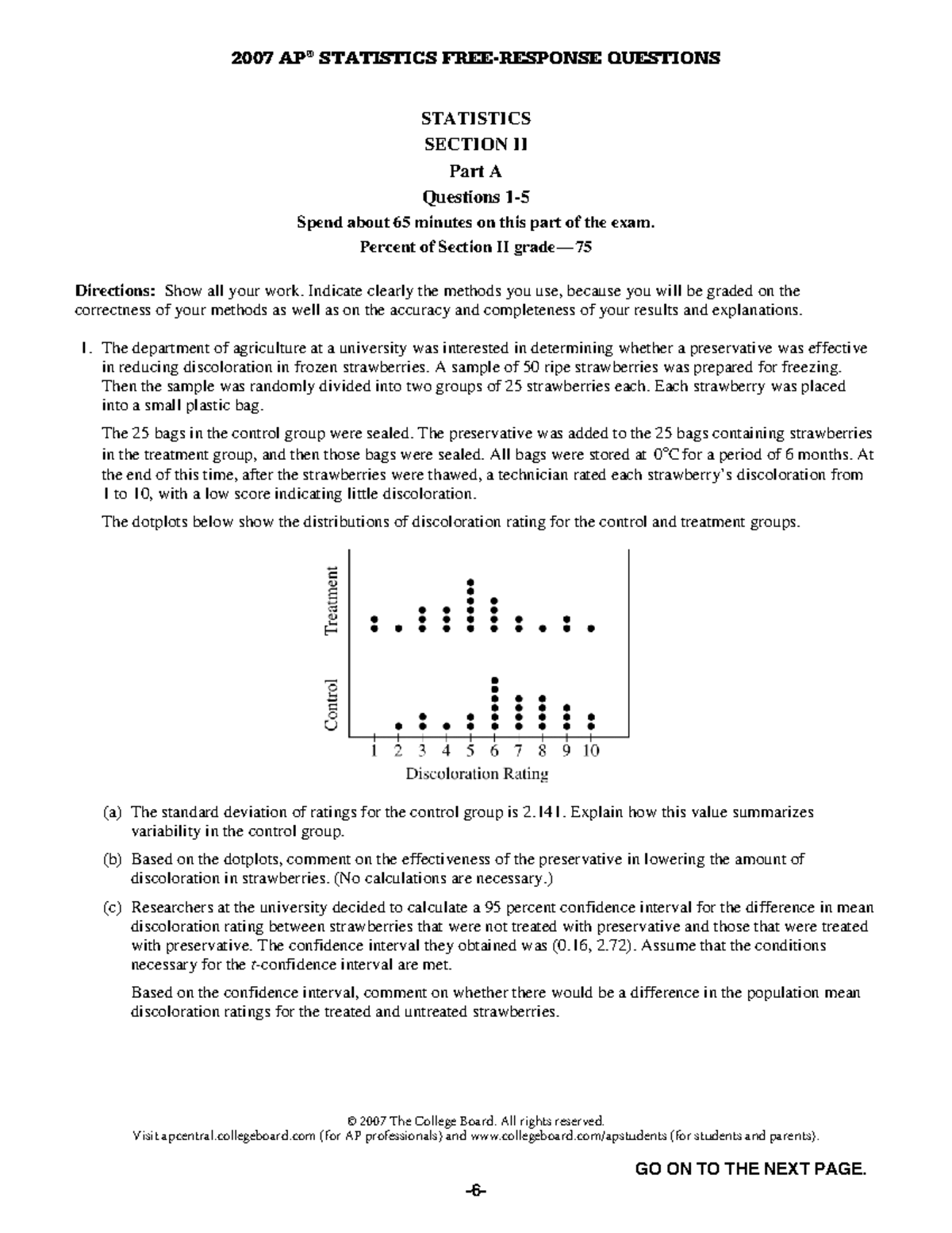 2007 AP Statistics FRQ Exam Questions and Analysis - Studocu
