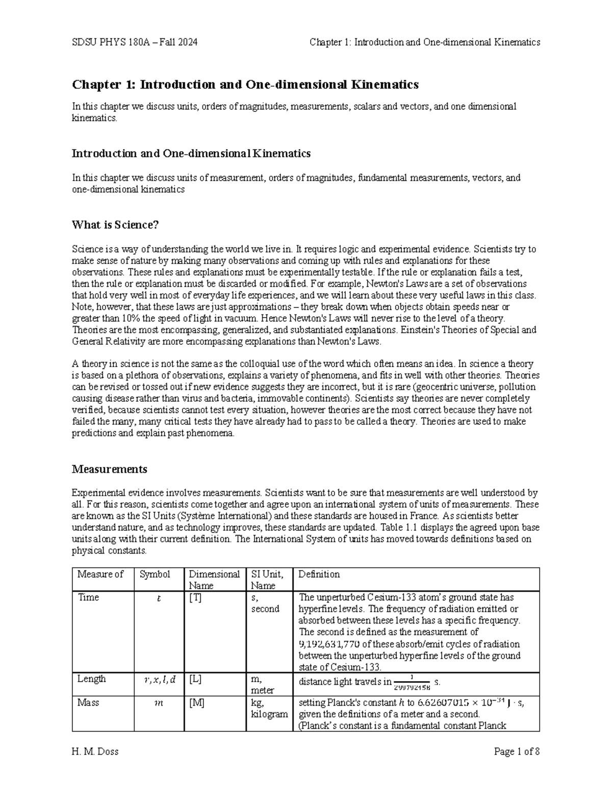 PHYS 180A: Module 1 - Intro to Kinematics & Measurements Notes - Studocu
