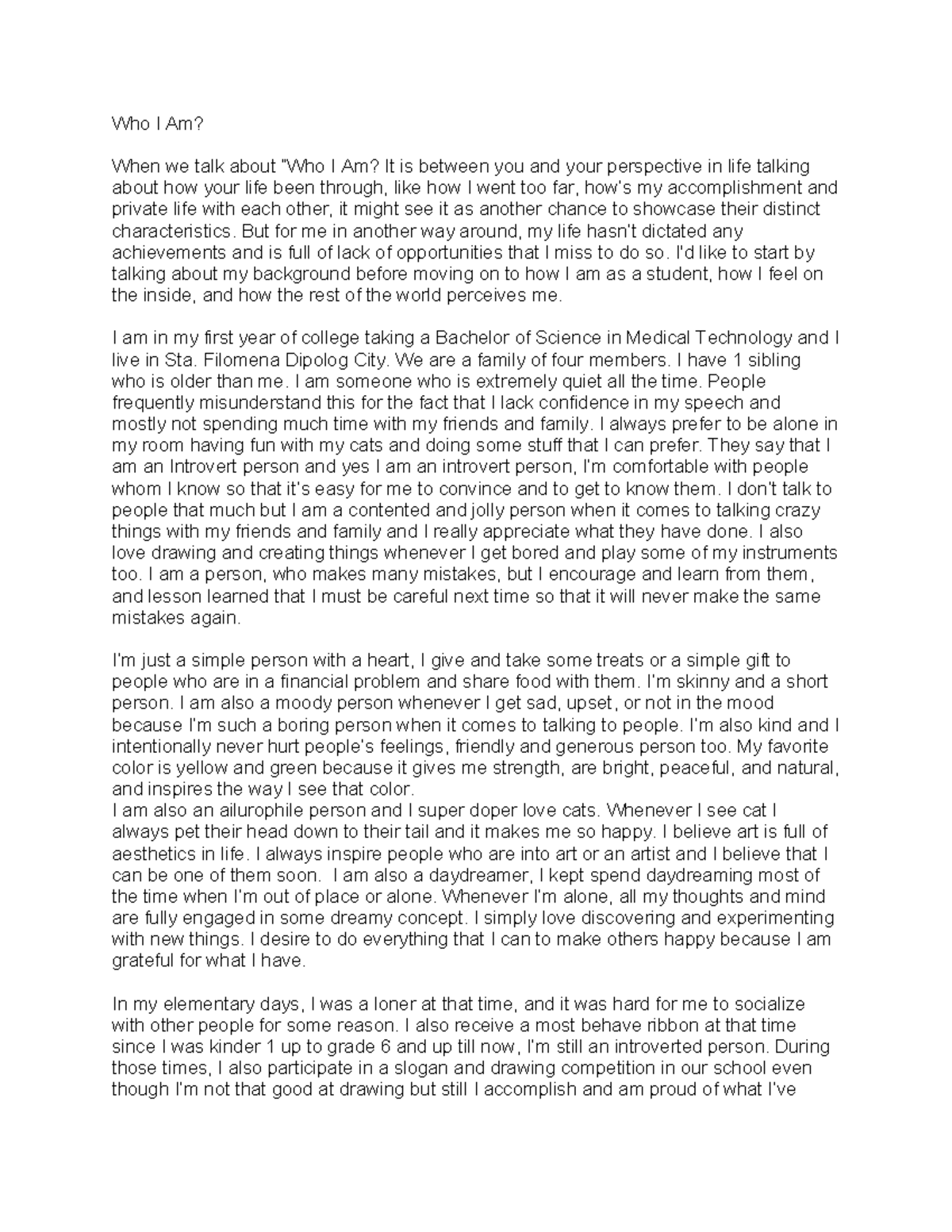 Who I Am: A Personal Reflection on My Journey and Growth - Studocu