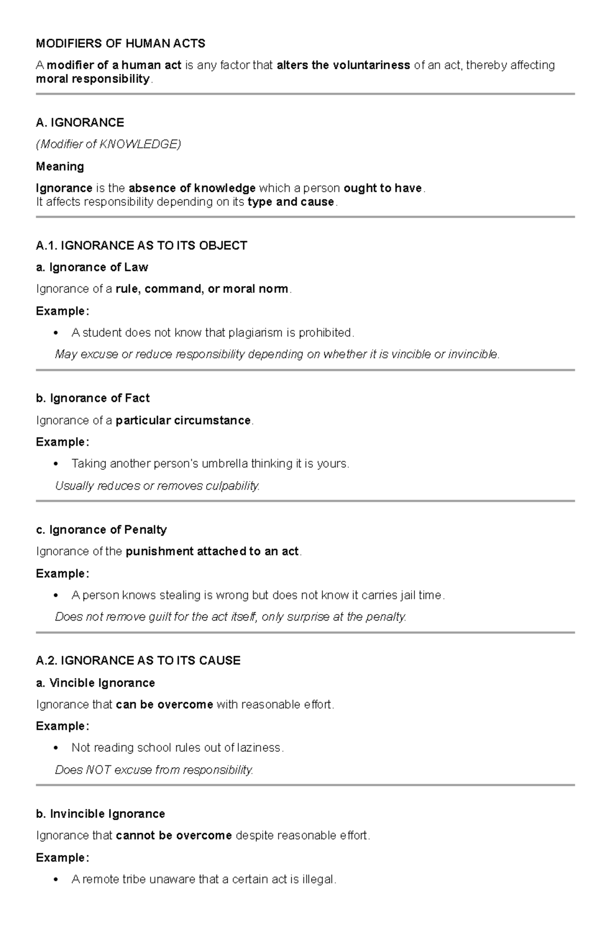 Modifiers of Human Acts in Ethics - Course Code: ETHICS - Studocu