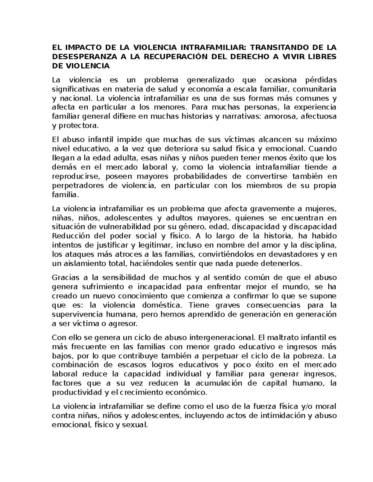 EL Impacto DE LA Violencia Intrafamiliar ok - EL IMPACTO DE LA ...