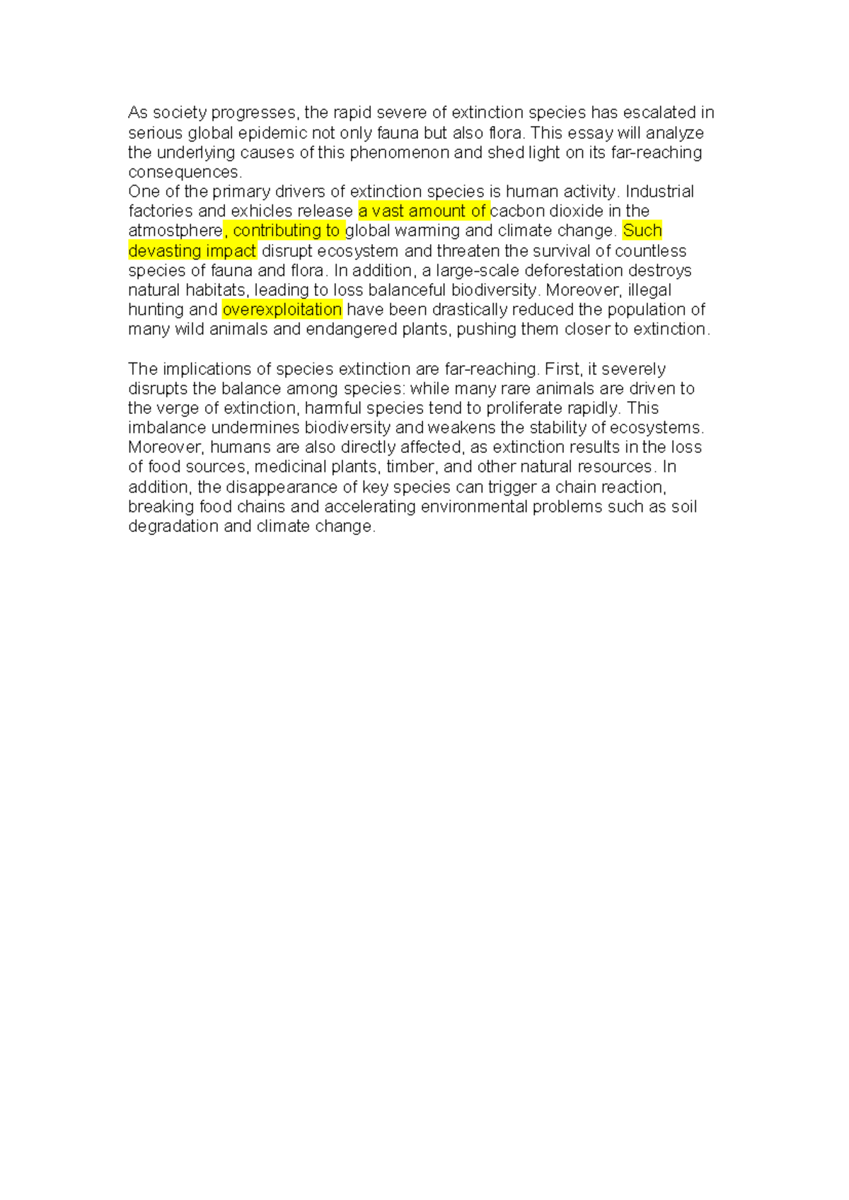 Essay on Species Extinction Causes and Consequences - FDSS - Studocu