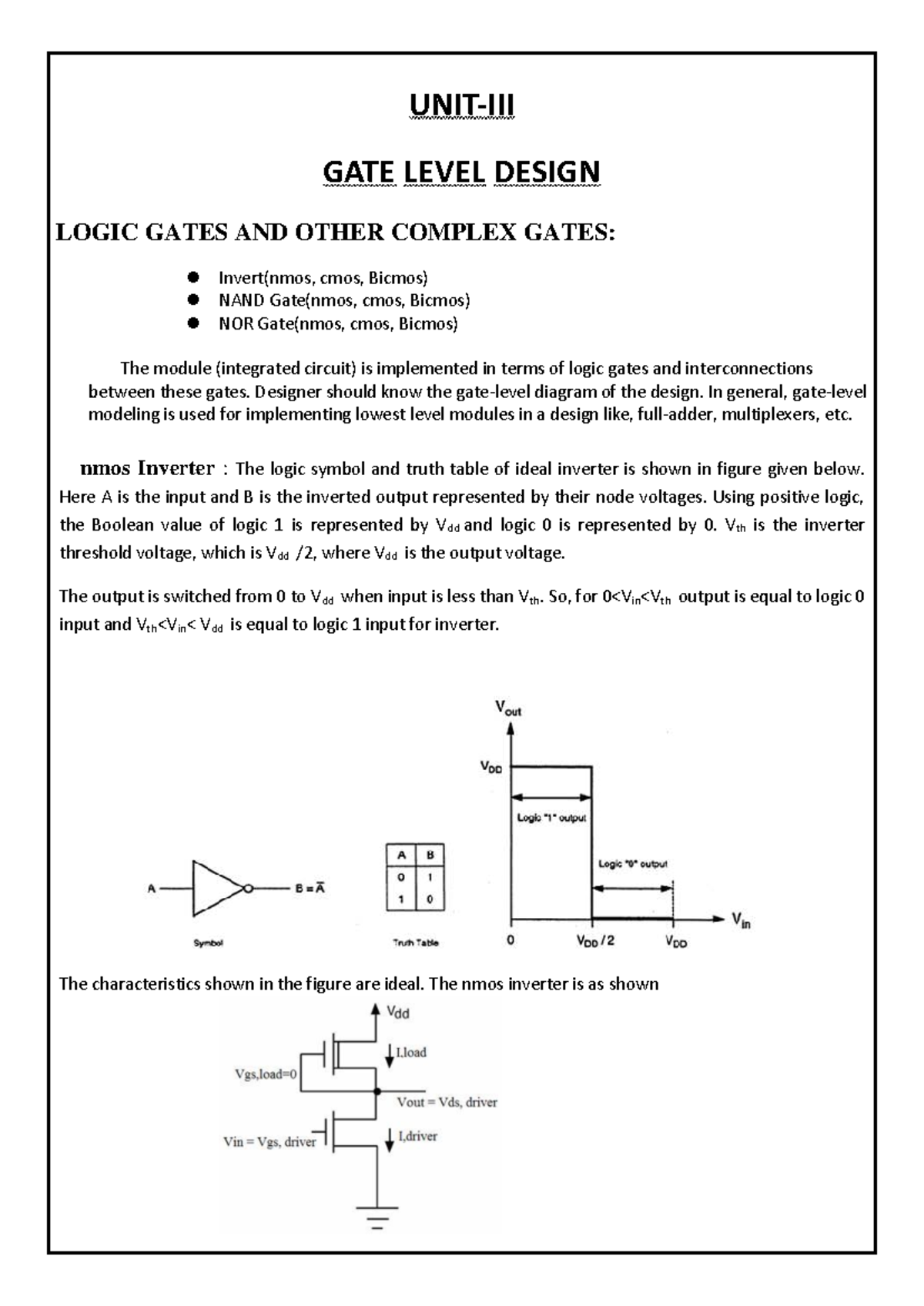 VLSI Unit 3: Logic Gates and Complex Gate Design Concepts - Studocu