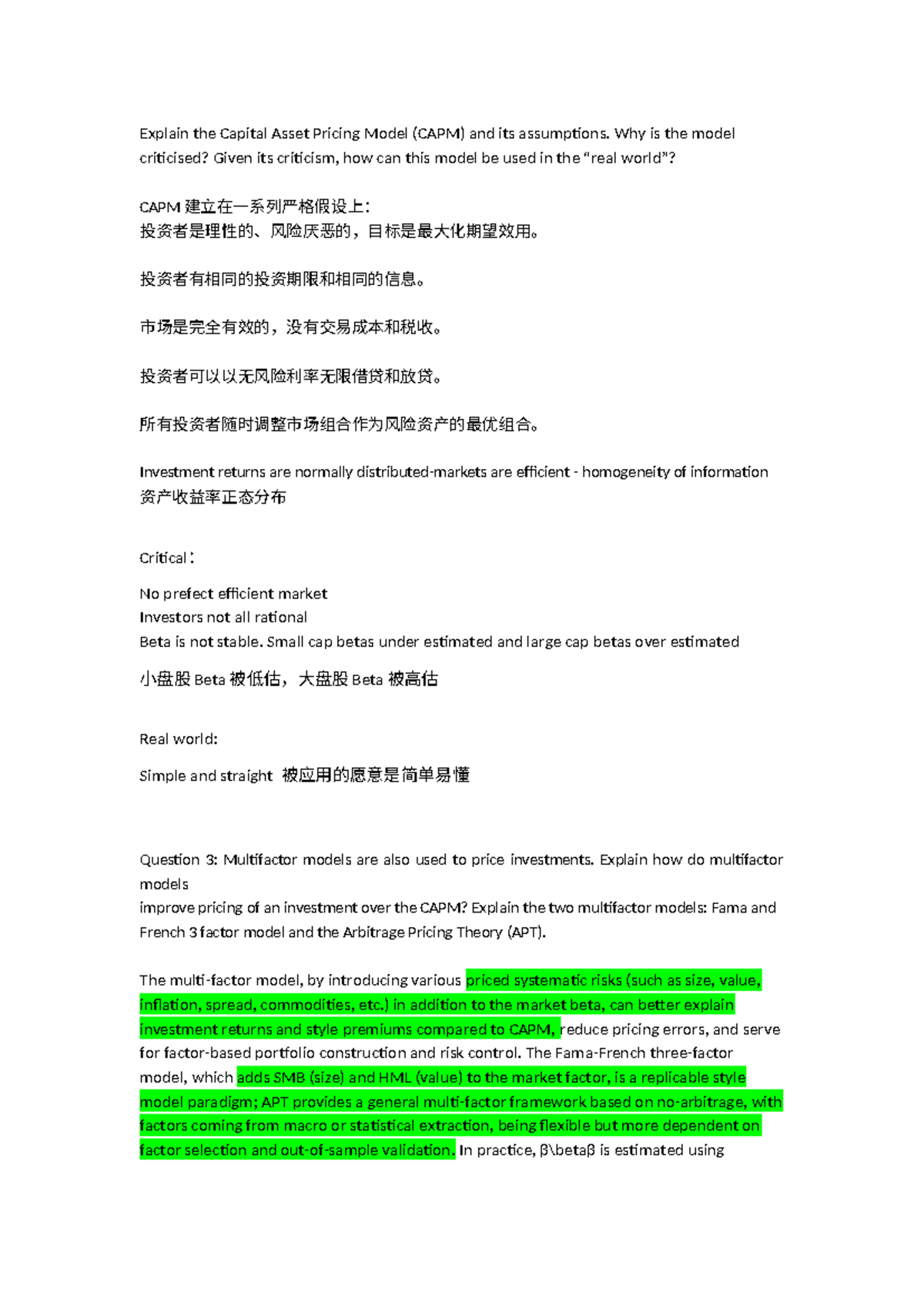 PTM 课程周3教程解答：CAPM与多因子模型分析- Studocu