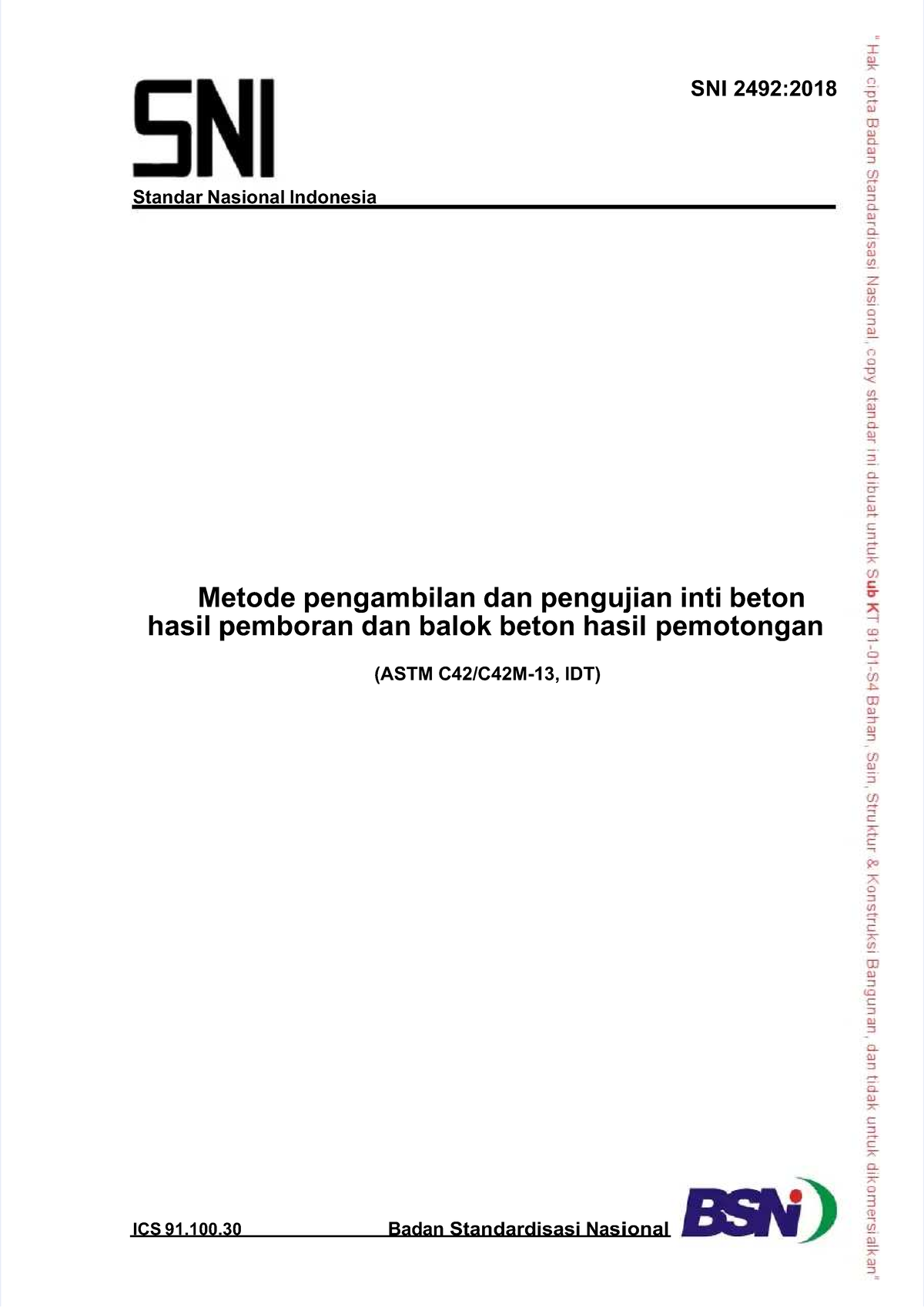 SNI 2492:2018 Metode Pengujian Inti Beton Hasil Pemboran dan Pemotongan ...