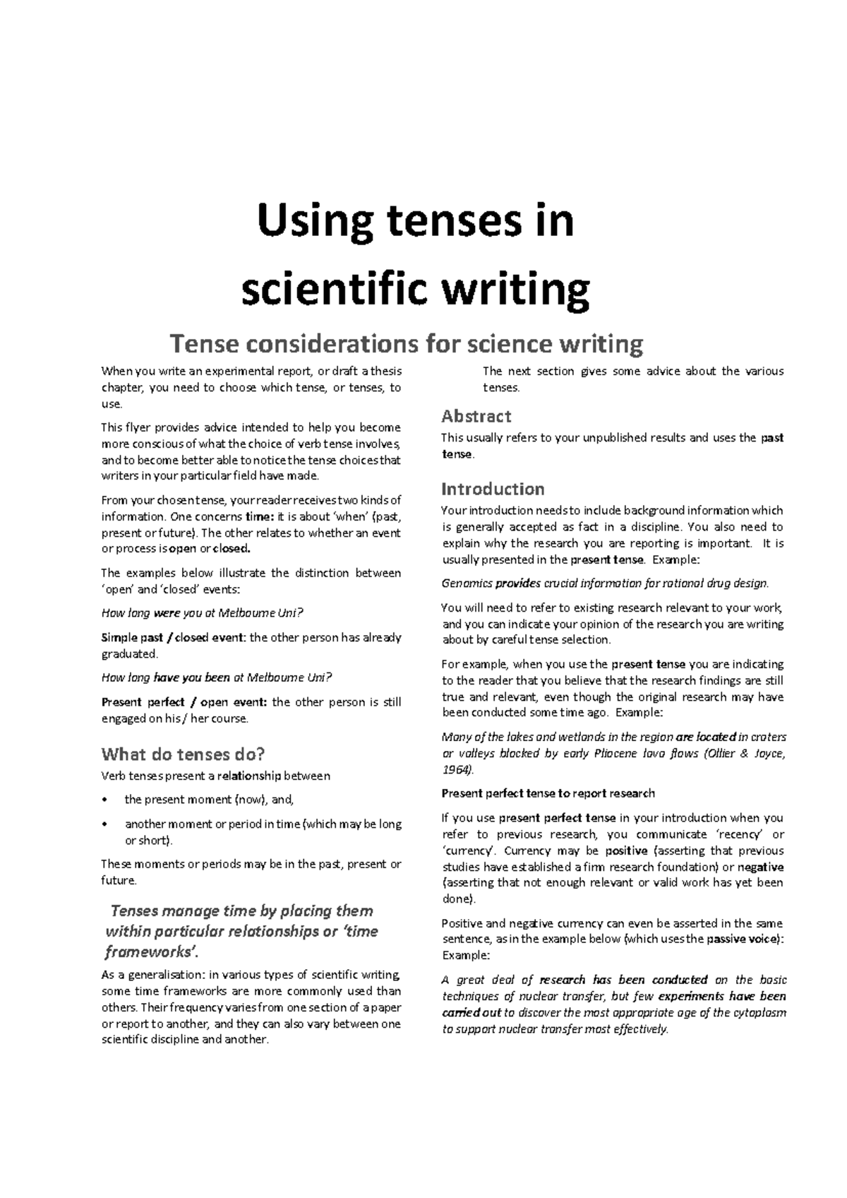 Using Tenses in Scientific Writing cours - Using tenses in scientific ...