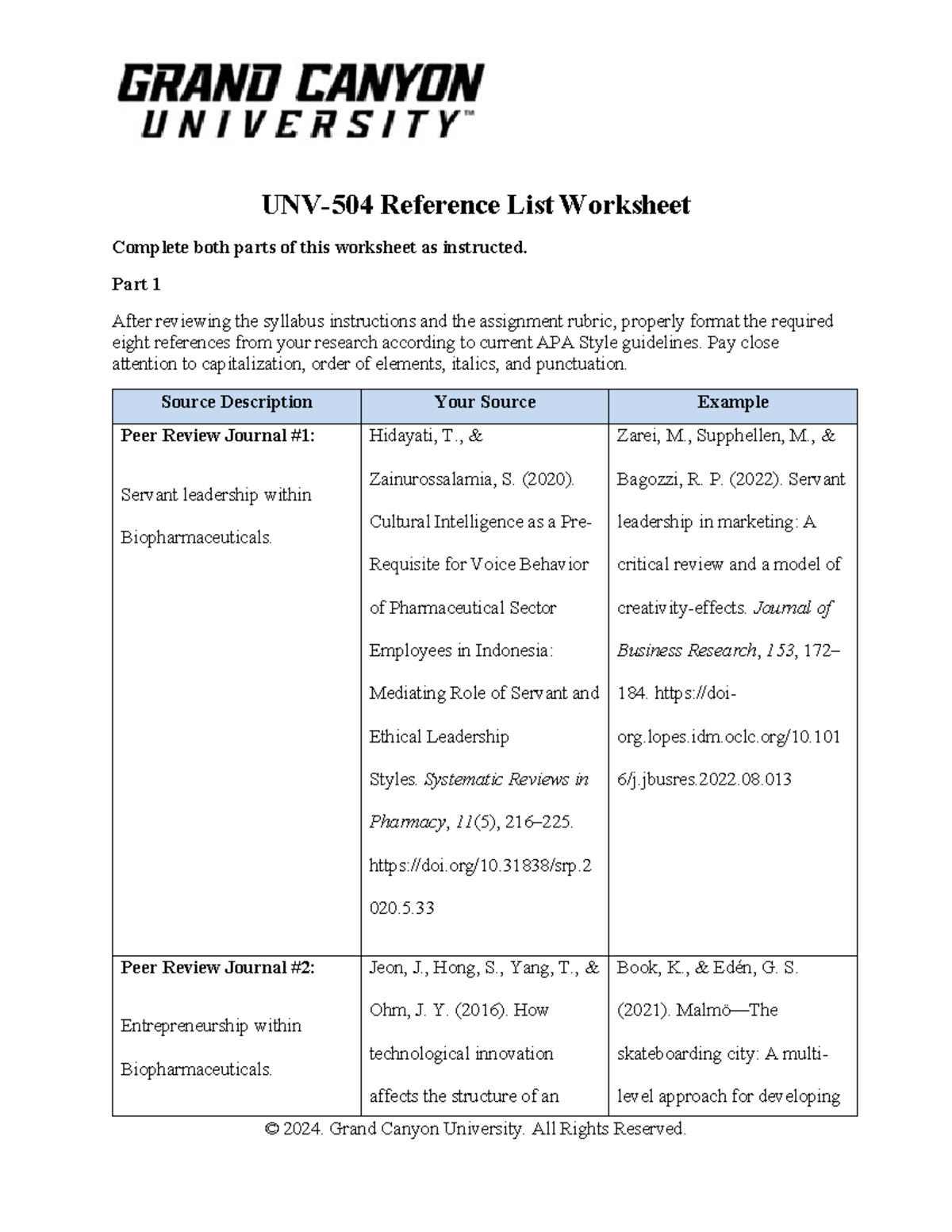 UNV 504 RS T2 Reference List Formatting Worksheet - Studocu