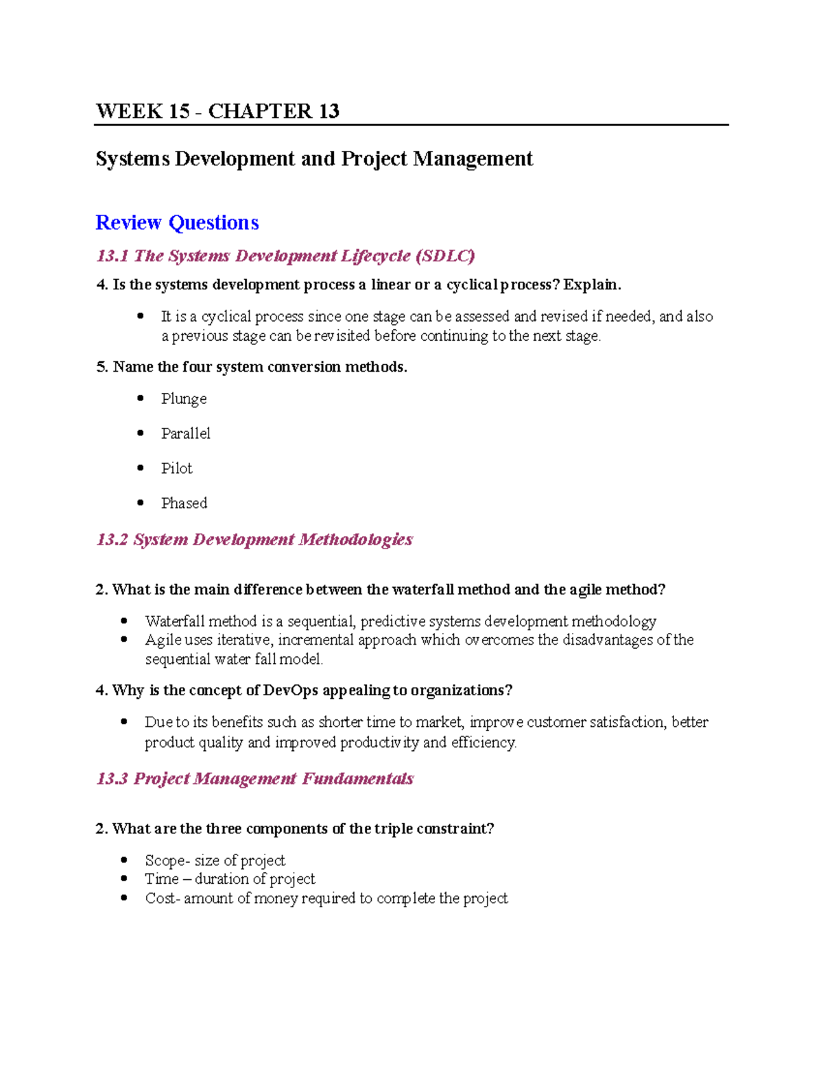 Chapter 13 - Systems Development & Project Management Solutions - Studocu