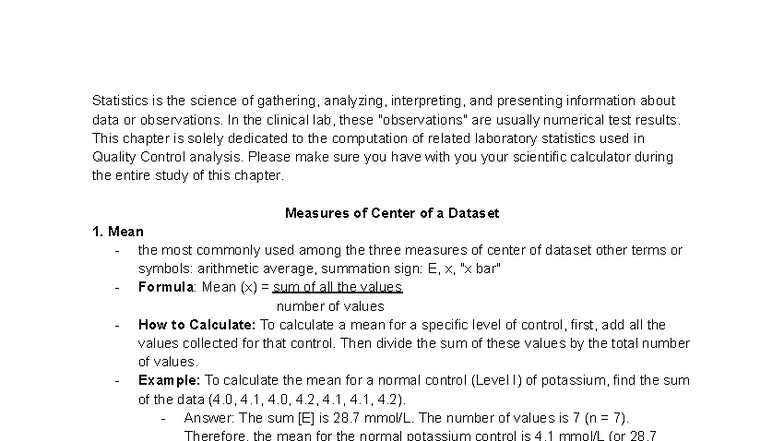 Chapter 3: Lab Stats & QC Calculations (Statistics in Clinical Labs ...