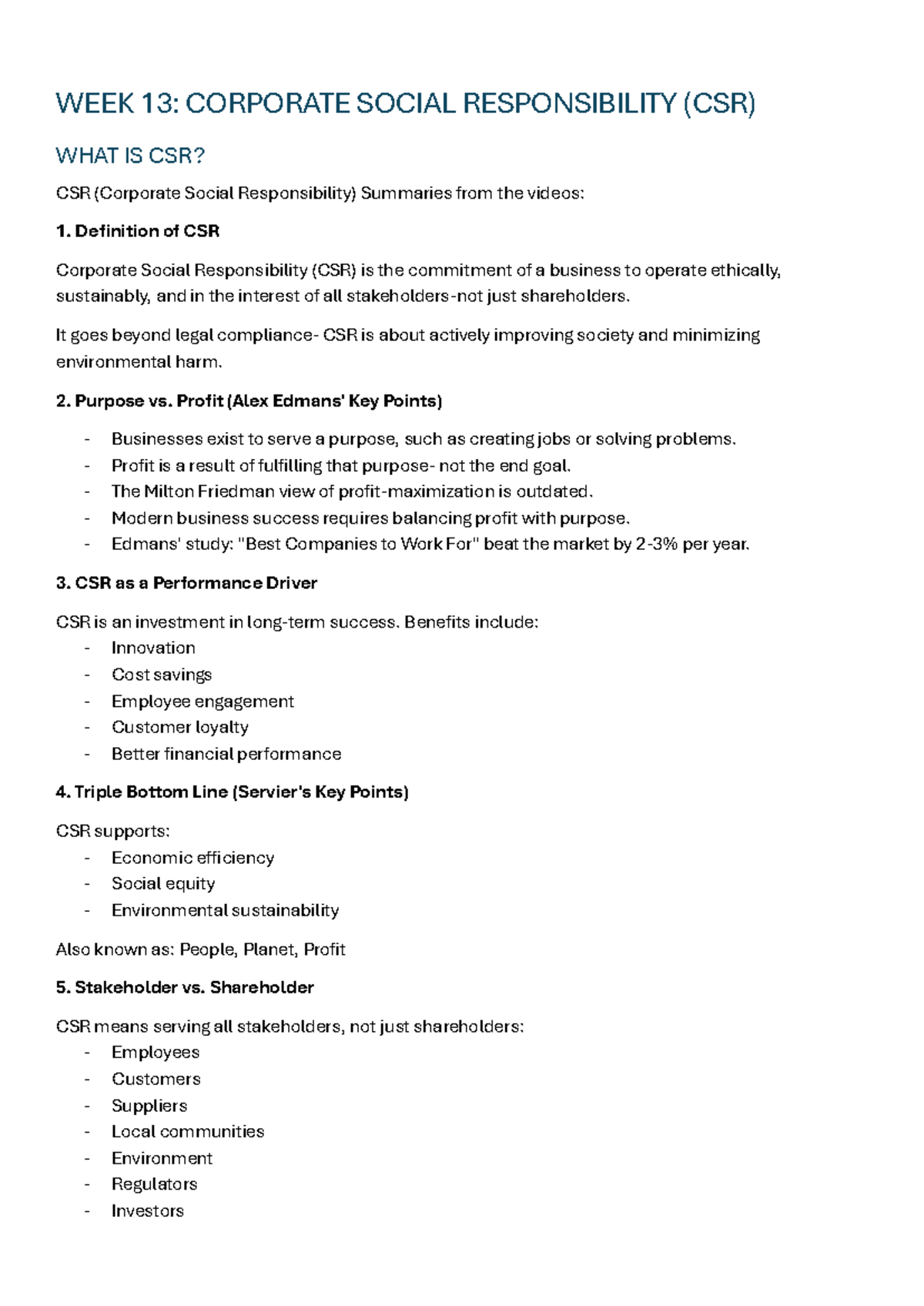 WEEK 13: Corporate Social Responsibility (CSR) Overview and Insights ...
