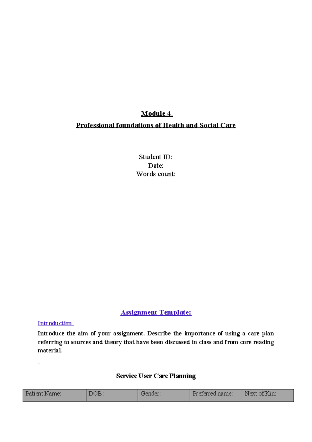 Module 4 Assignment: Foundations of Health & Social Care - Studocu