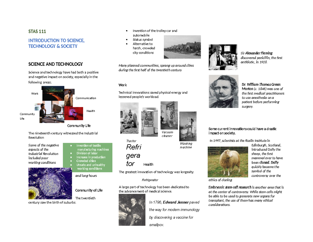 STAS-111- Prelim - STAS 111 INTRODUCTION TO SCIENCE, TECHNOLOGY ...