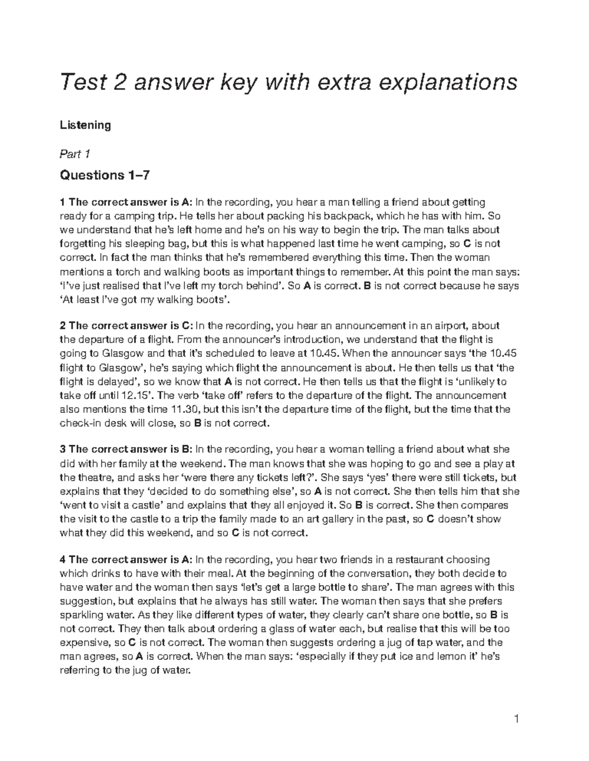 Test 4 Answer Key - Listening Section with Detailed Explanations - Studocu