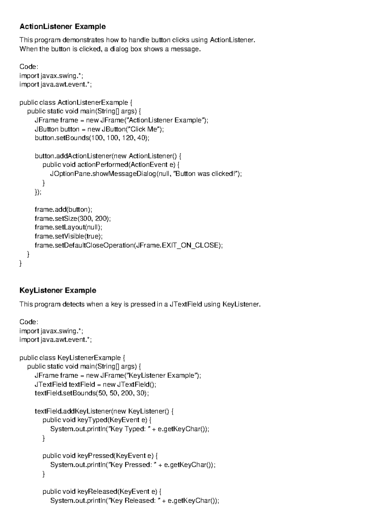 Java Swing Programs Explained: ActionListener, KeyListener ...
