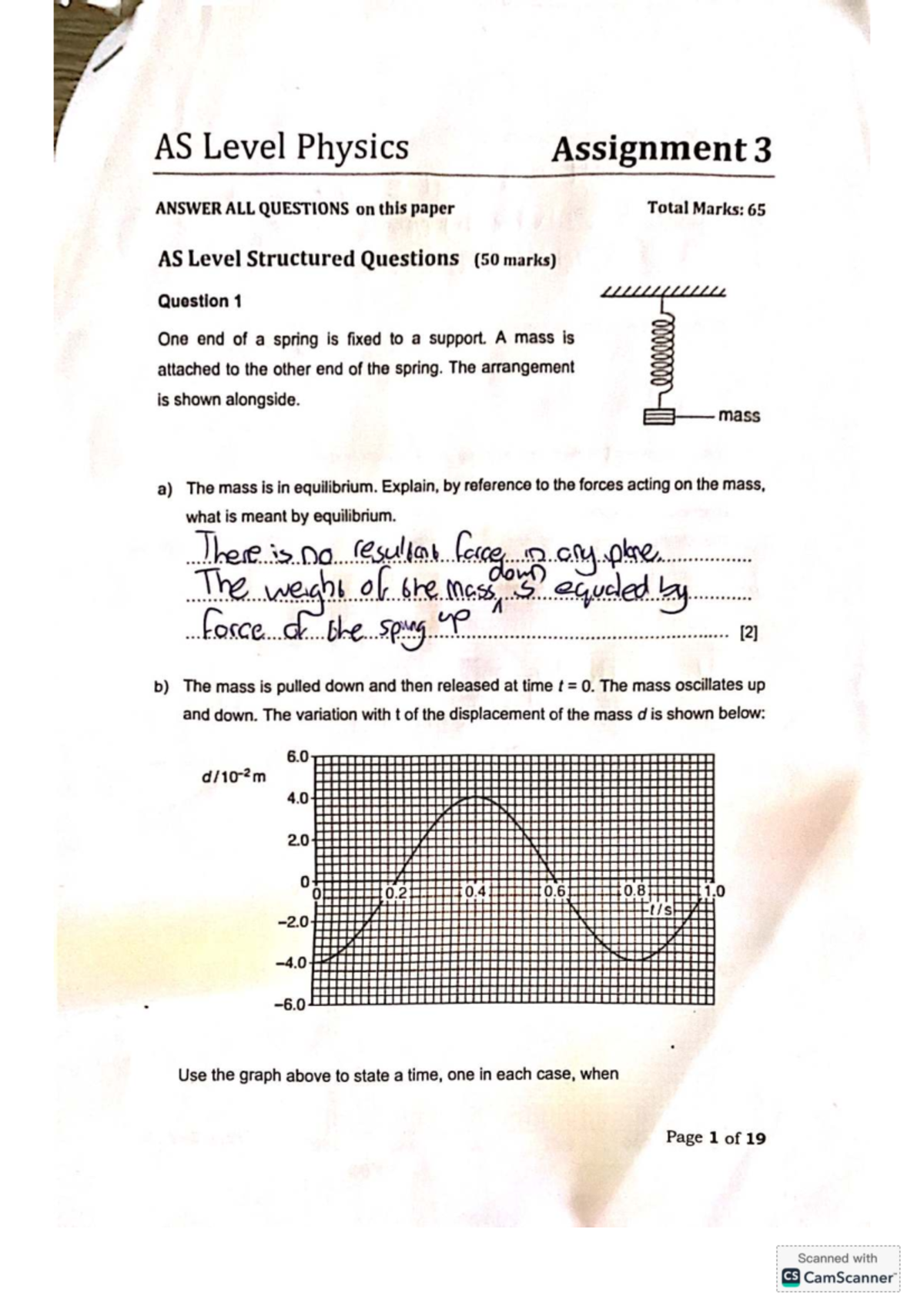 AS Level Physics Assignment 3: Oscillations and Equilibrium Concepts ...