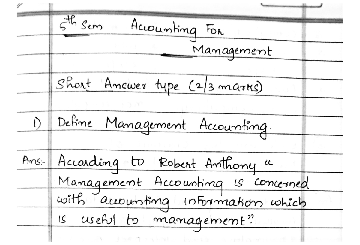 5th Sem Accounting for Management: Comprehensive Study Notes - Studocu