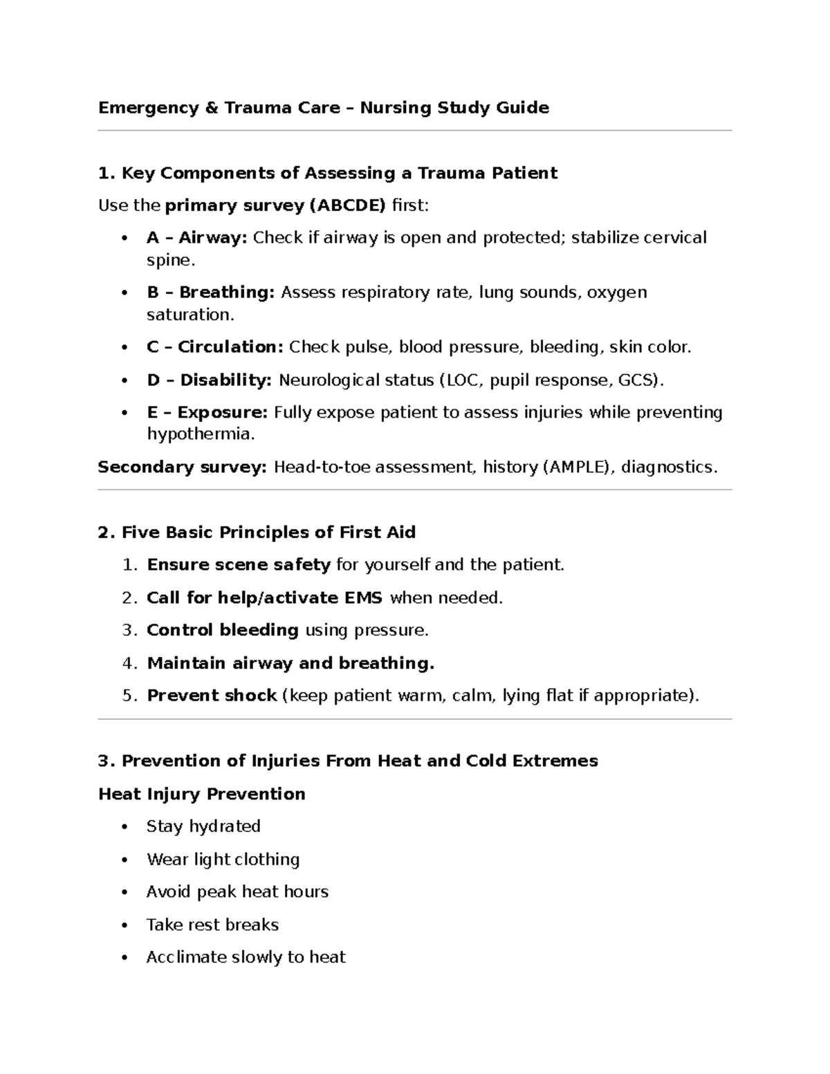 MSN2 L - Emergency Trauma Care Nursing Study Guide - Studocu